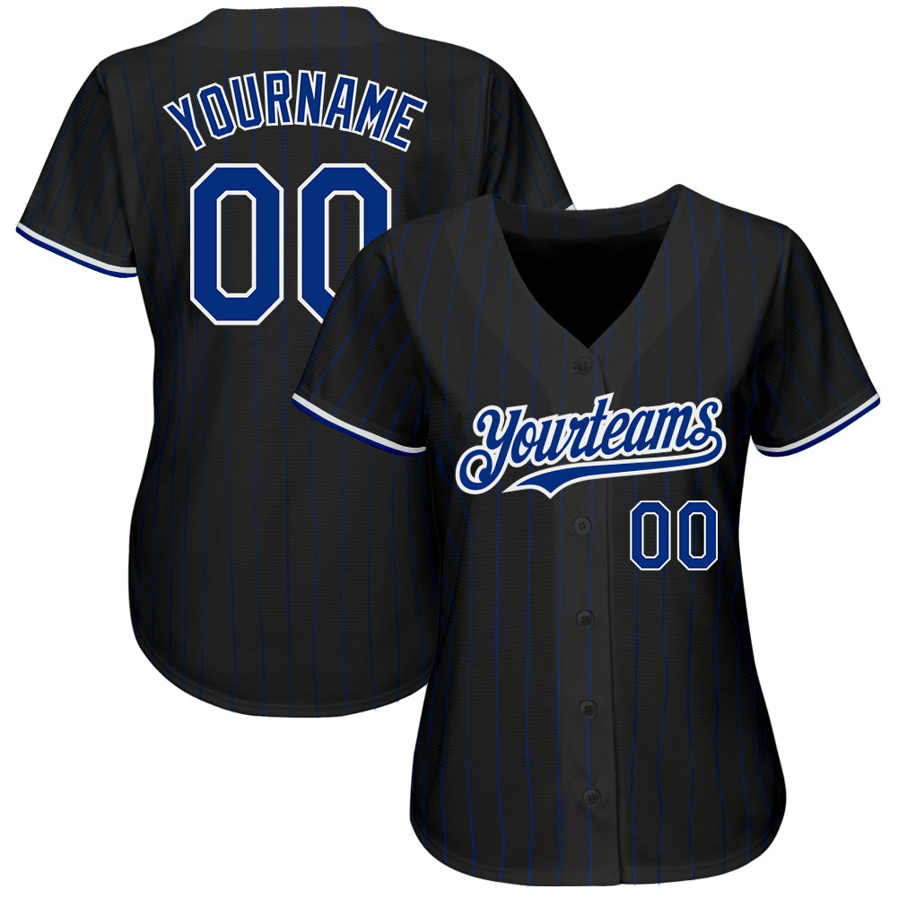Custom Black Royal Pinstripe White Authentic Baseball Jersey baseball jersey product view 2