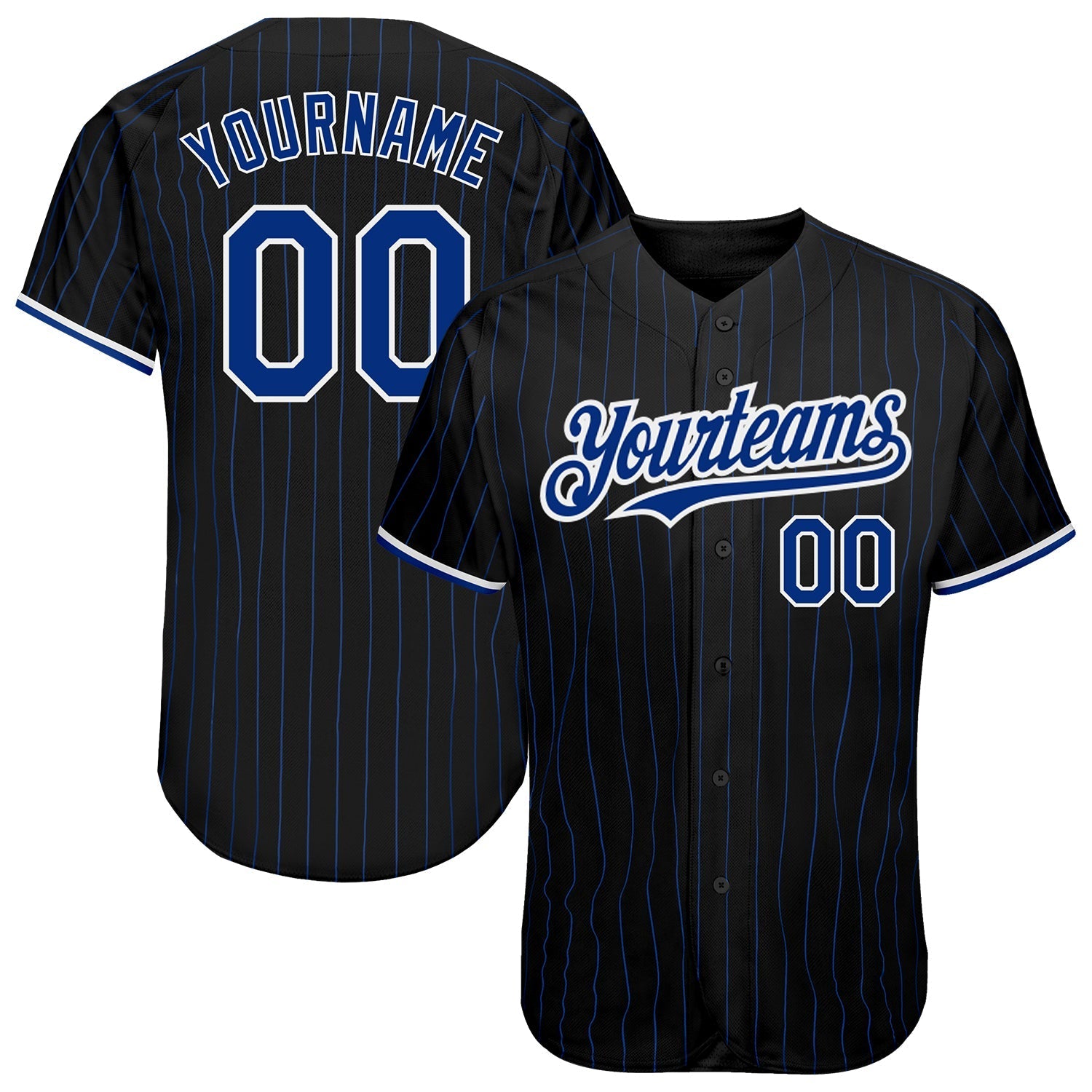 Custom Black Royal Pinstripe White Authentic Baseball Jersey baseball jersey product view 1