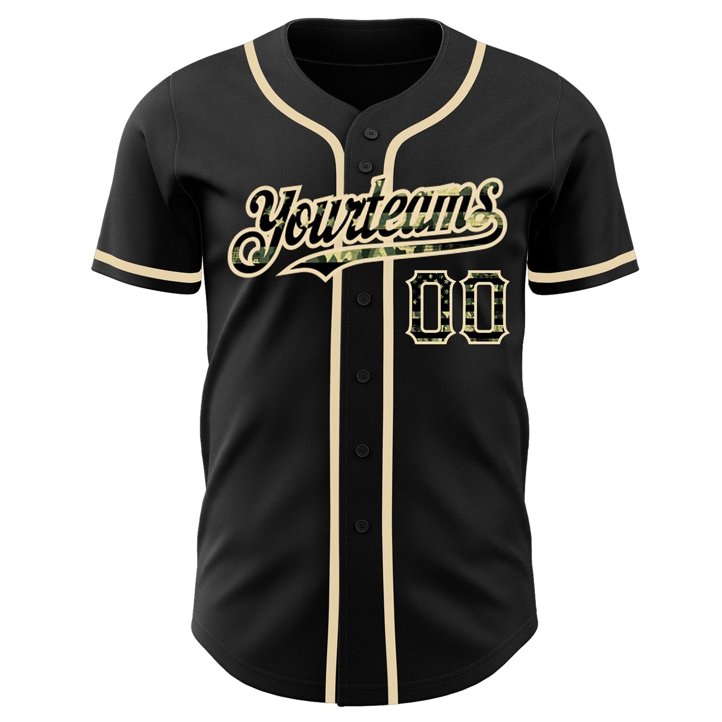 Custom Black Olive Camo USA Flag-City Cream Authentic Baseball Jersey baseball jersey product view 2