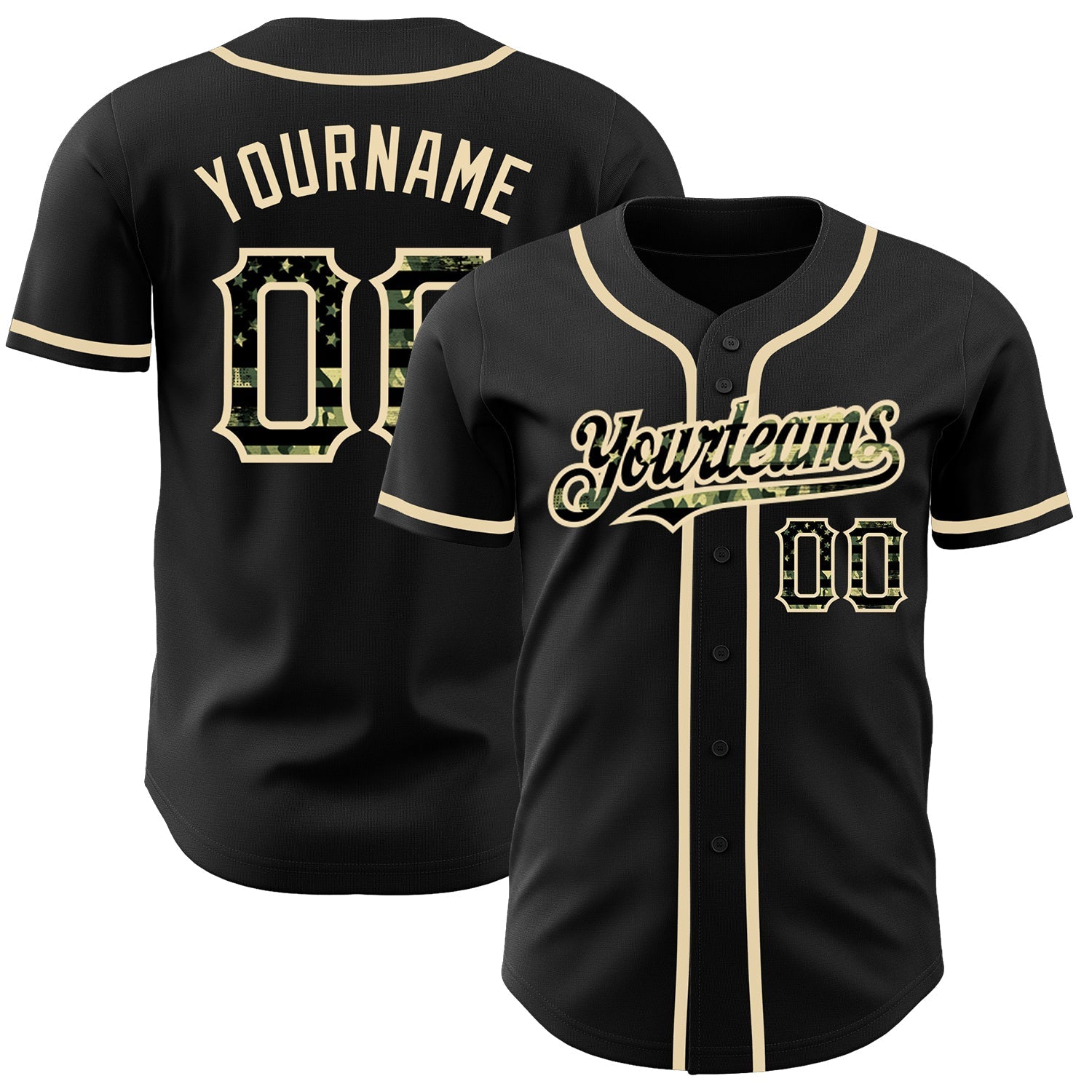 Custom Black Olive Camo USA Flag-City Cream Authentic Baseball Jersey baseball jersey product view 1