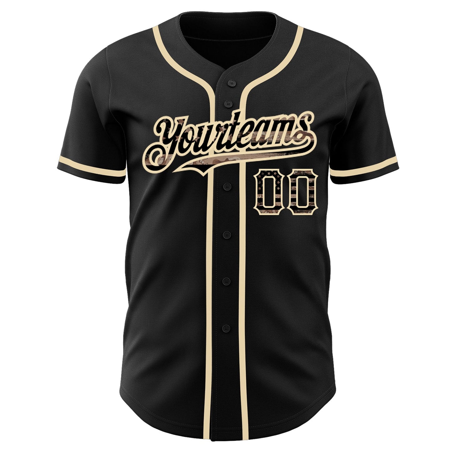 Custom Black Camo USA Flag-City Cream Authentic Baseball Jersey baseball jersey product view 2