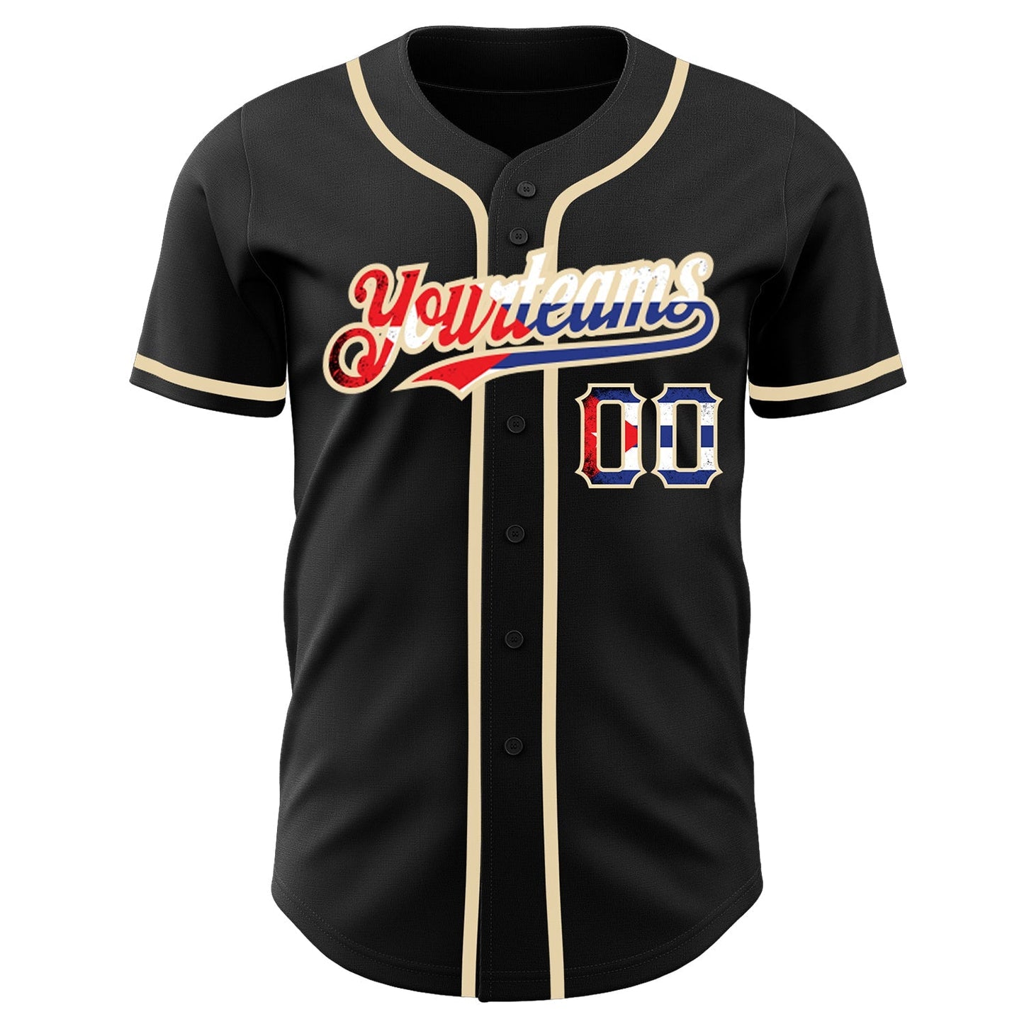 Custom Black Vintage Cuban Flag-City Cream Authentic Baseball Jersey baseball jersey product view 2