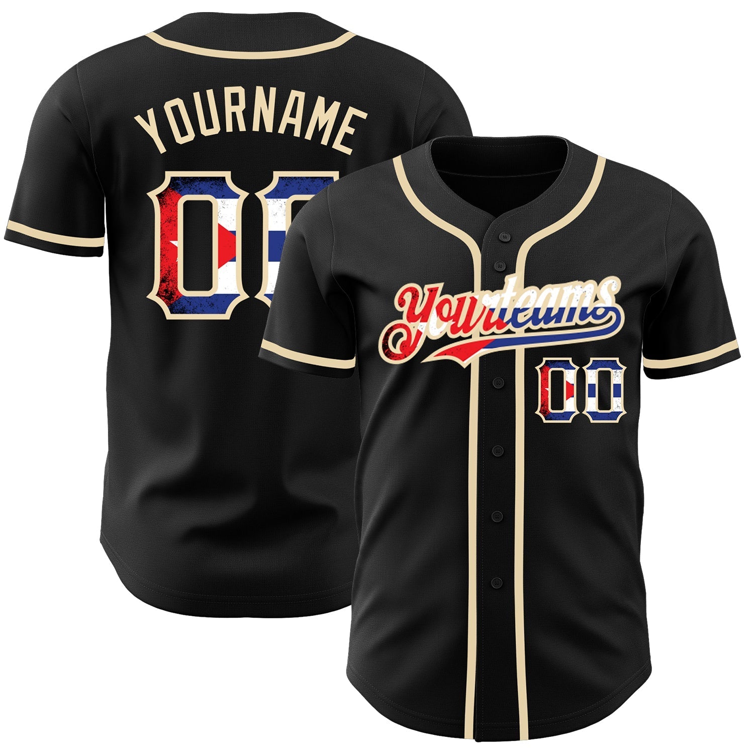 Custom Black Vintage Cuban Flag-City Cream Authentic Baseball Jersey baseball jersey product view 1