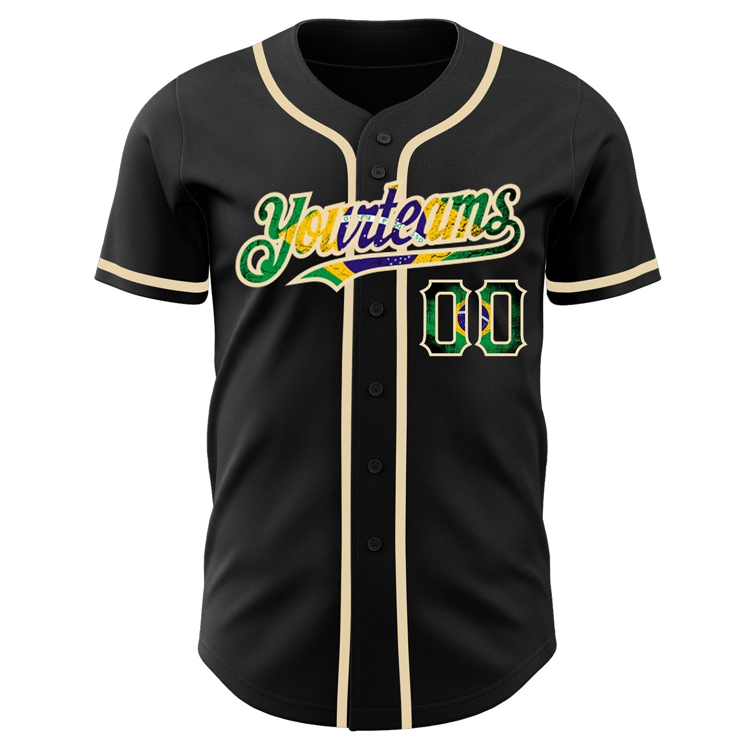 Custom Black Vintage Brazilian Flag-City Cream Authentic Baseball Jersey baseball jersey product view 2