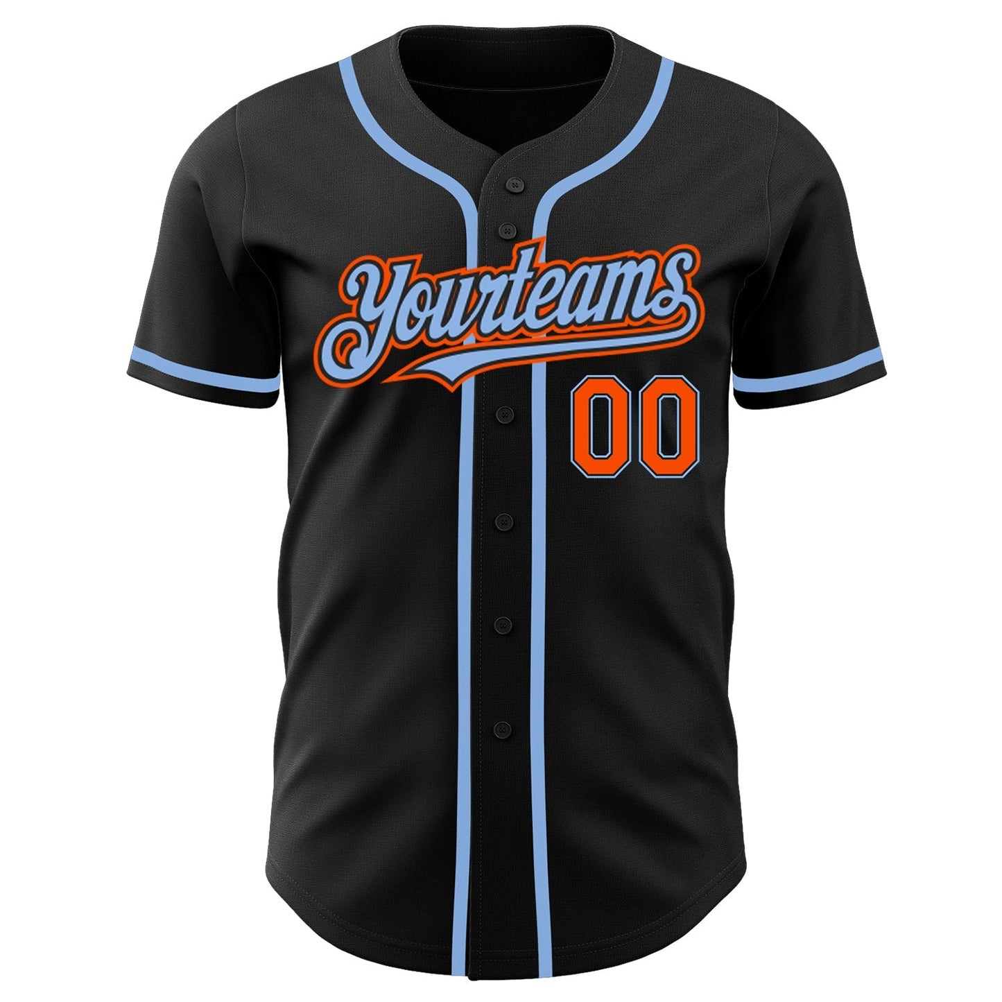 Custom Black Orange-Light Blue Authentic Baseball Jersey baseball jersey product view 2