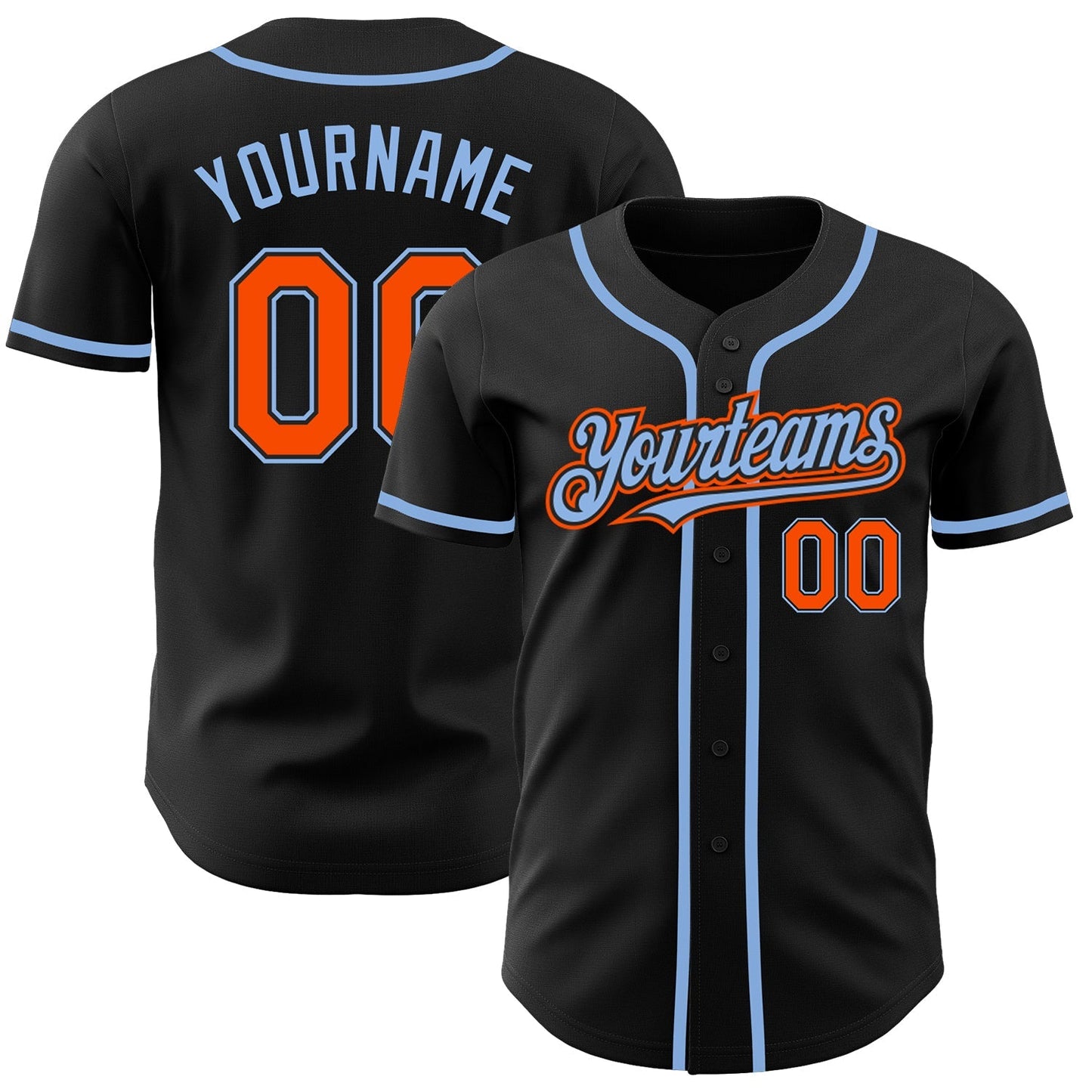 Custom Black Orange-Light Blue Authentic Baseball Jersey baseball jersey product view 1