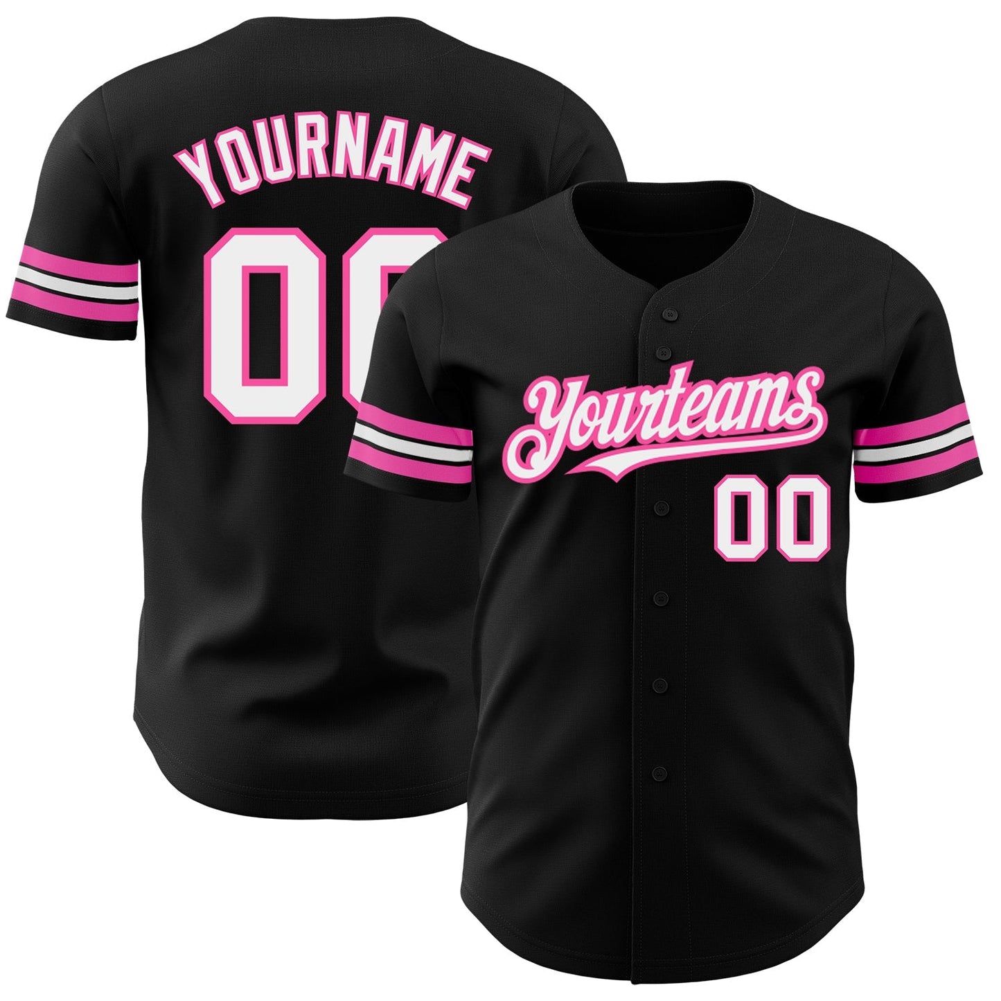 Custom Black White-Pink Authentic Baseball Jersey baseball jersey product view 1