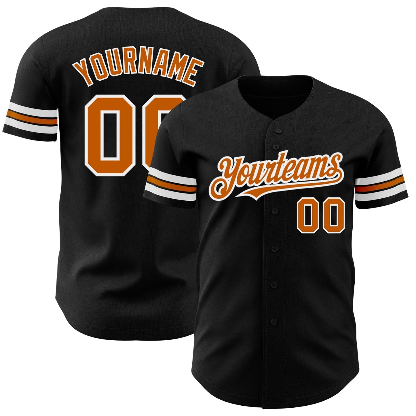 Custom Black Texas Orange-White Authentic Baseball Jersey baseball jersey product view 1