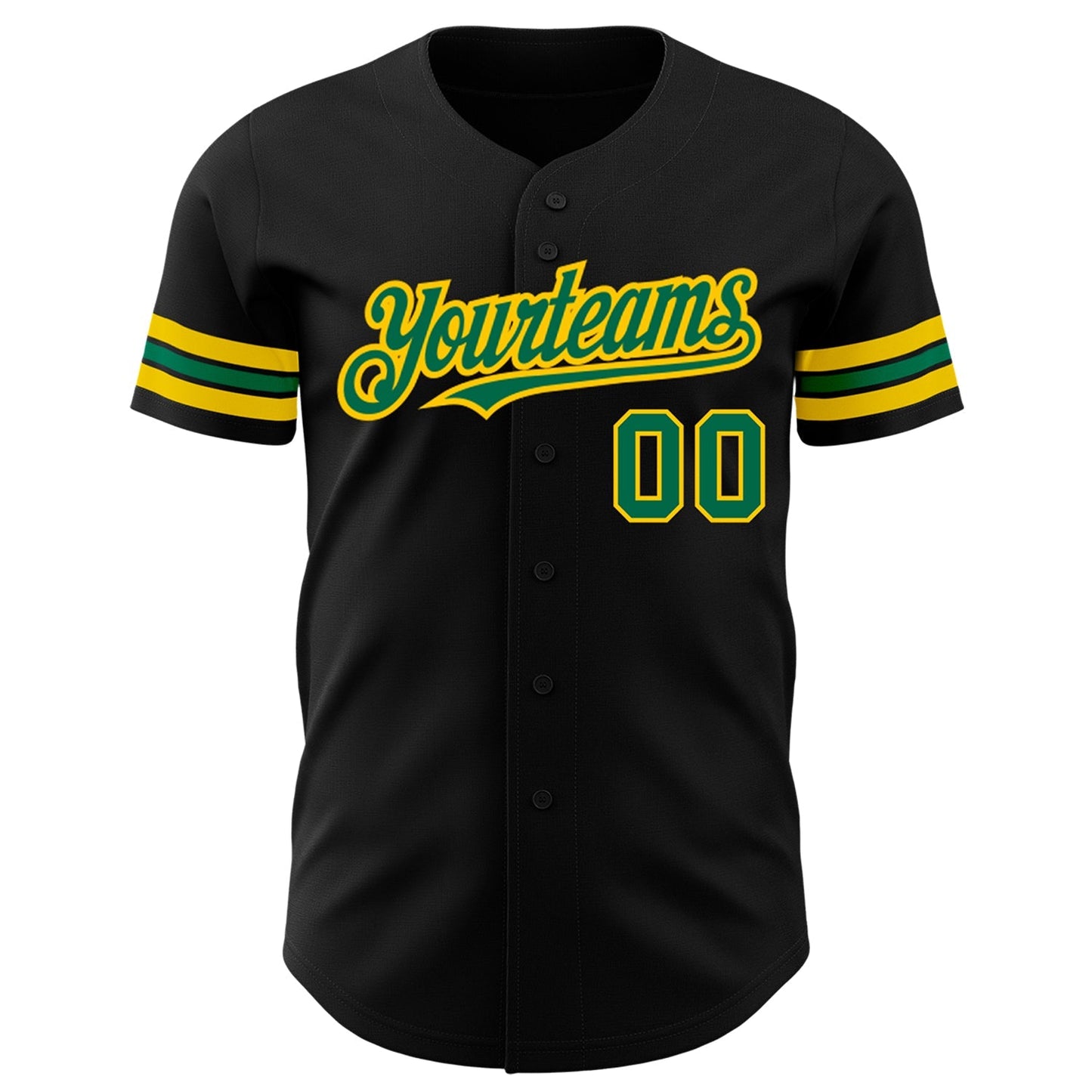 Custom Black Kelly Green-Yellow Authentic Baseball Jersey baseball jersey product view 2