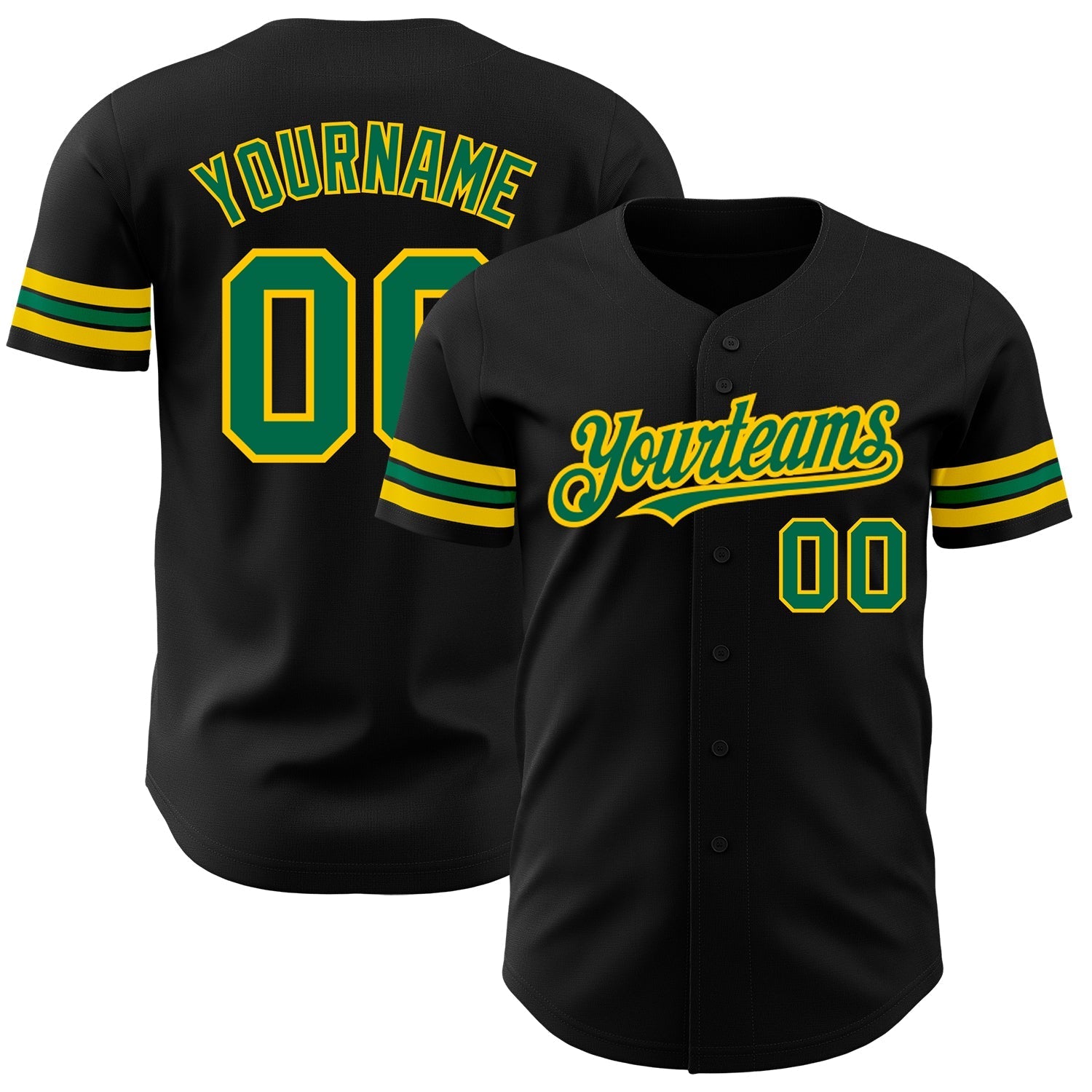Custom Black Kelly Green-Yellow Authentic Baseball Jersey baseball jersey product view 1