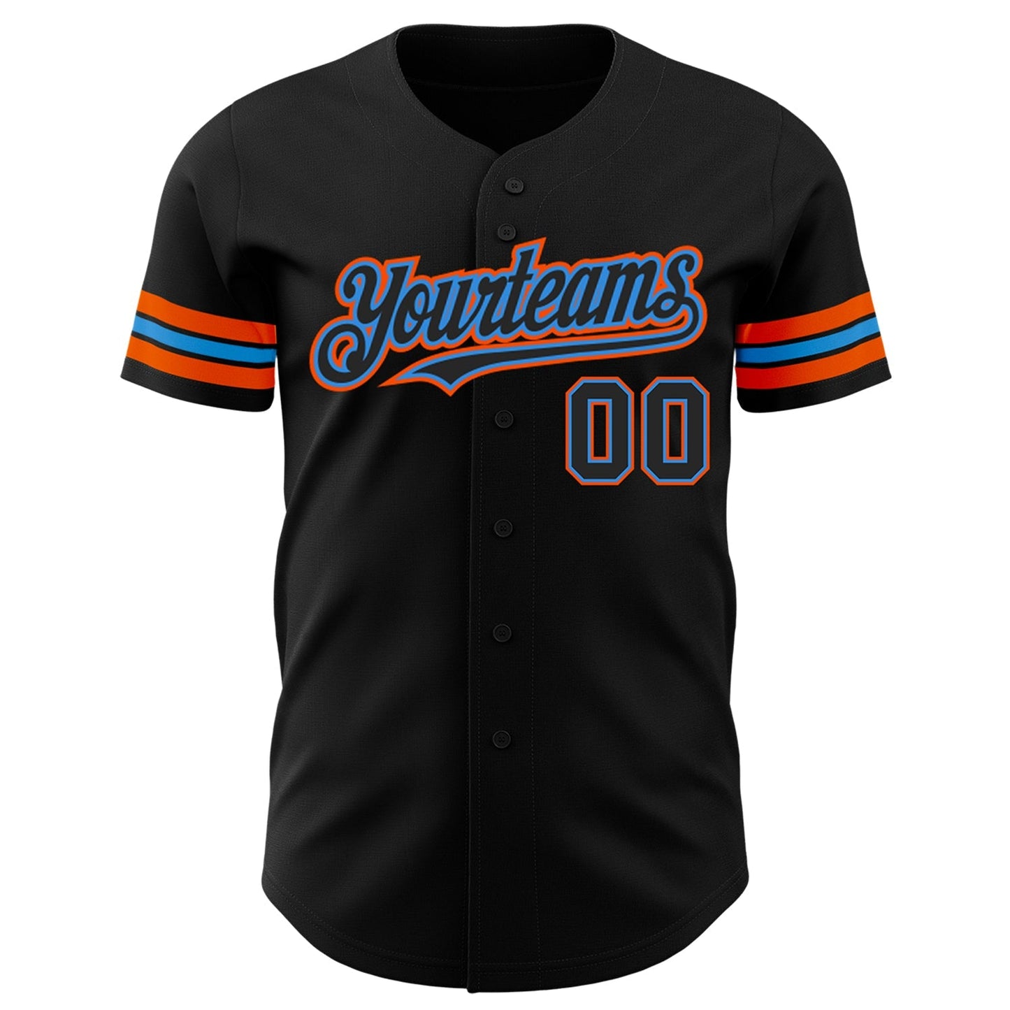Custom Black Electric Blue-Orange Authentic Baseball Jersey baseball jersey product view 2