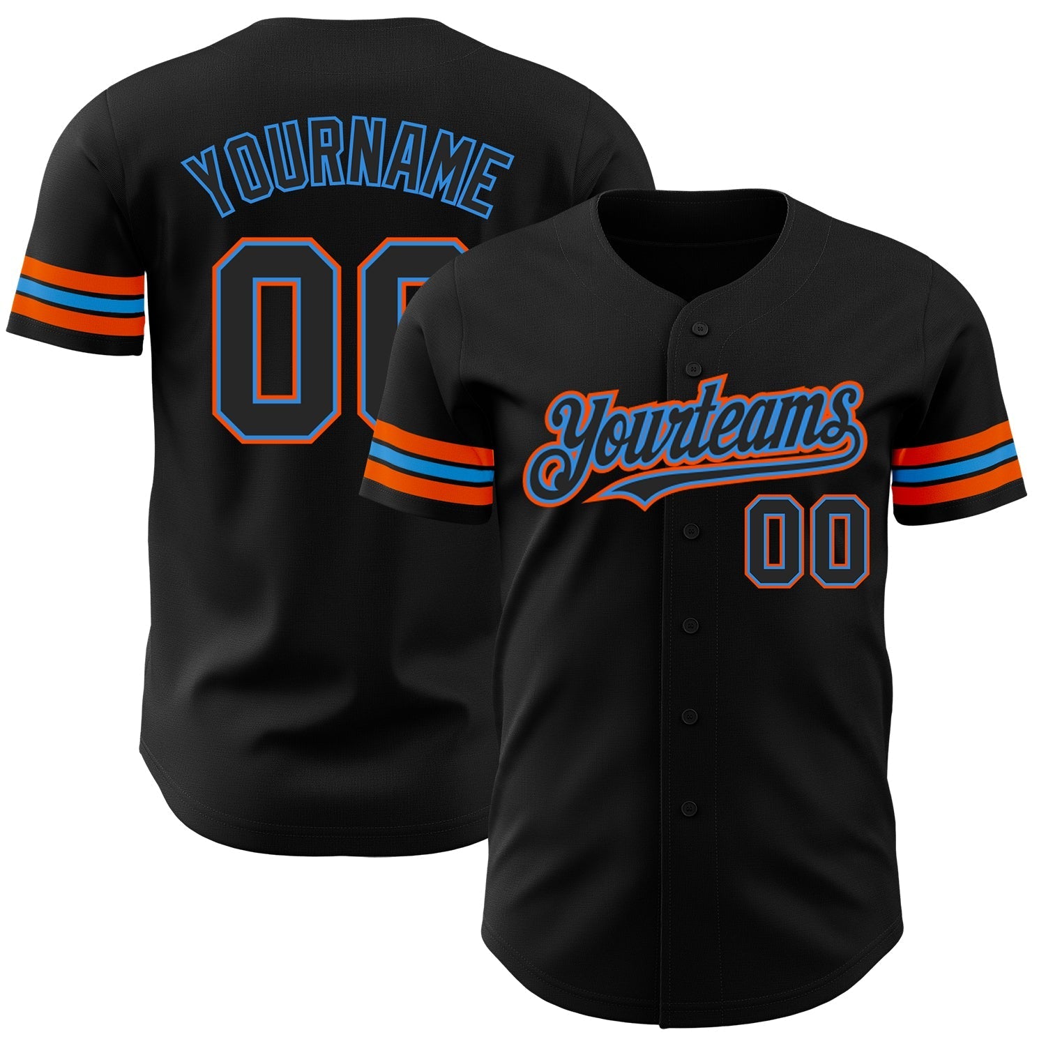 Custom Black Electric Blue-Orange Authentic Baseball Jersey baseball jersey product view 1