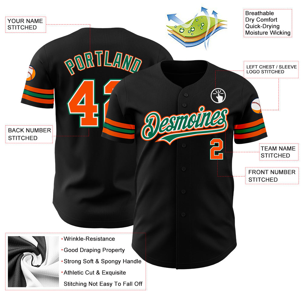 Custom Black Orange-Kelly Green Authentic Baseball Jersey baseball jersey product view 3