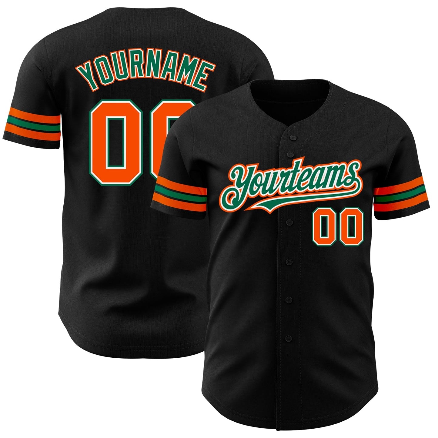 Custom Black Orange-Kelly Green Authentic Baseball Jersey baseball jersey product view 1