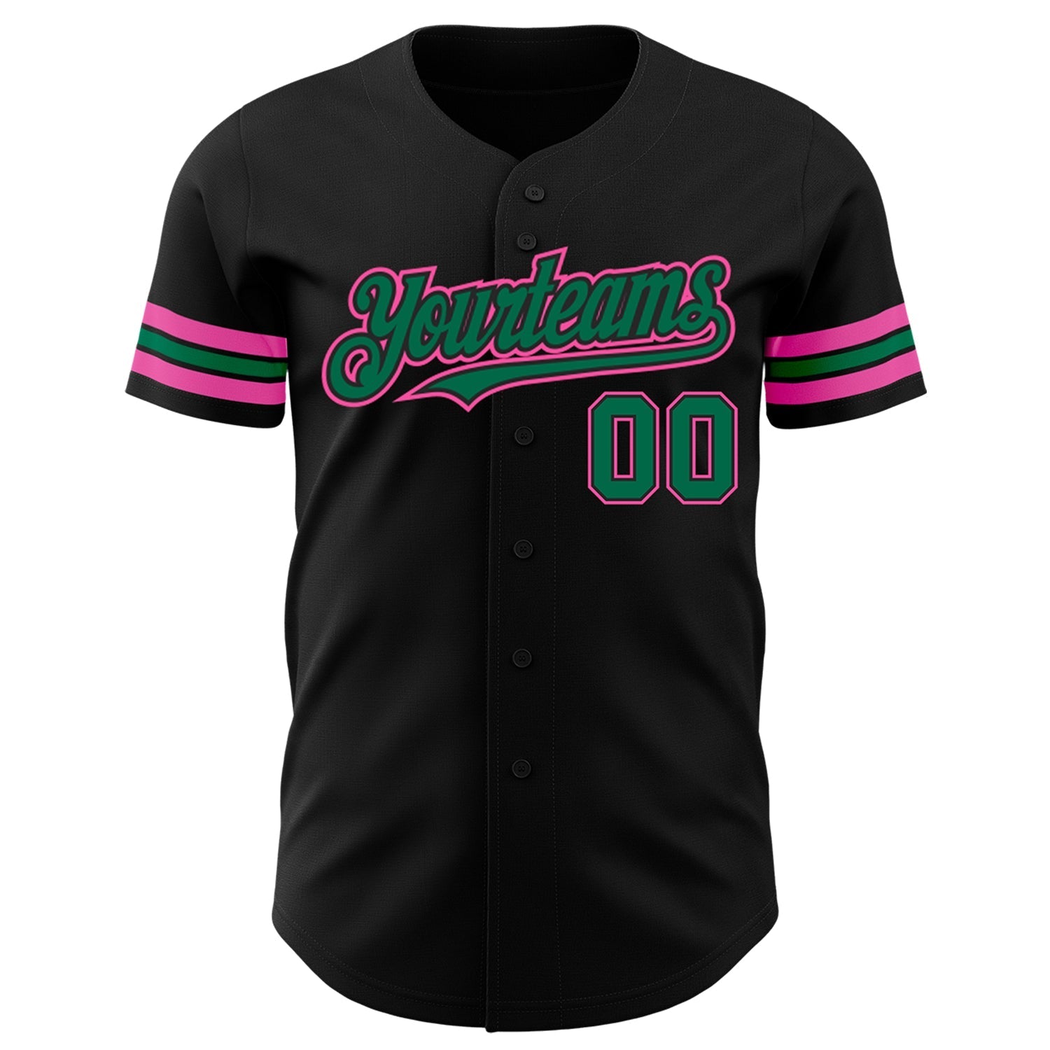 Custom Black Kelly Green-Pink Authentic Baseball Jersey baseball jersey product view 2