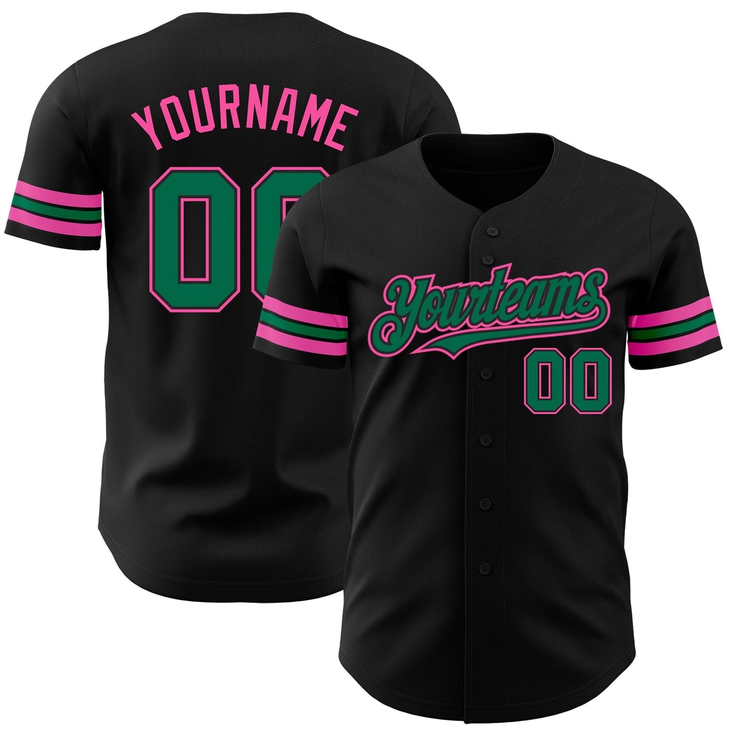 Custom Black Kelly Green-Pink Authentic Baseball Jersey baseball jersey product view 1