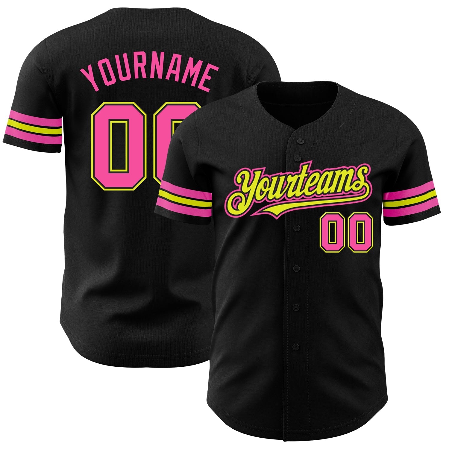 Custom Black Pink-Neon Yellow Authentic Baseball Jersey baseball jersey product view 1