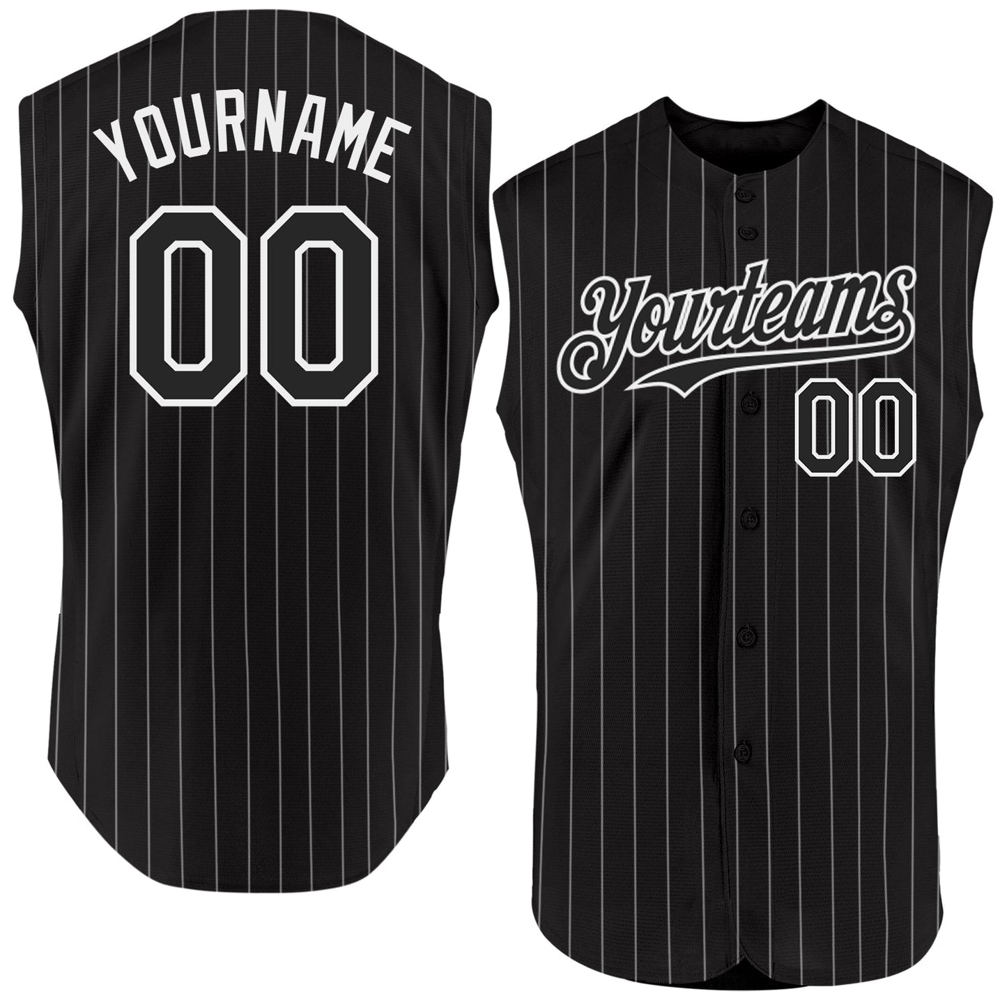 Custom Black White Pinstripe White Authentic Sleeveless Baseball Jersey baseball jersey product view 1
