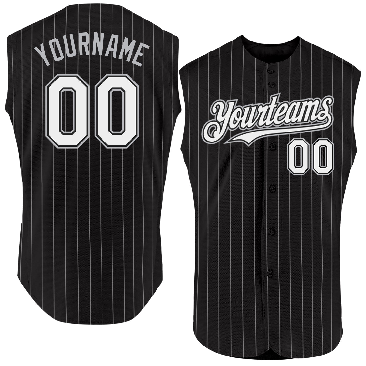 Custom Black White Pinstripe Gray Authentic Sleeveless Baseball Jersey baseball jersey product view 1
