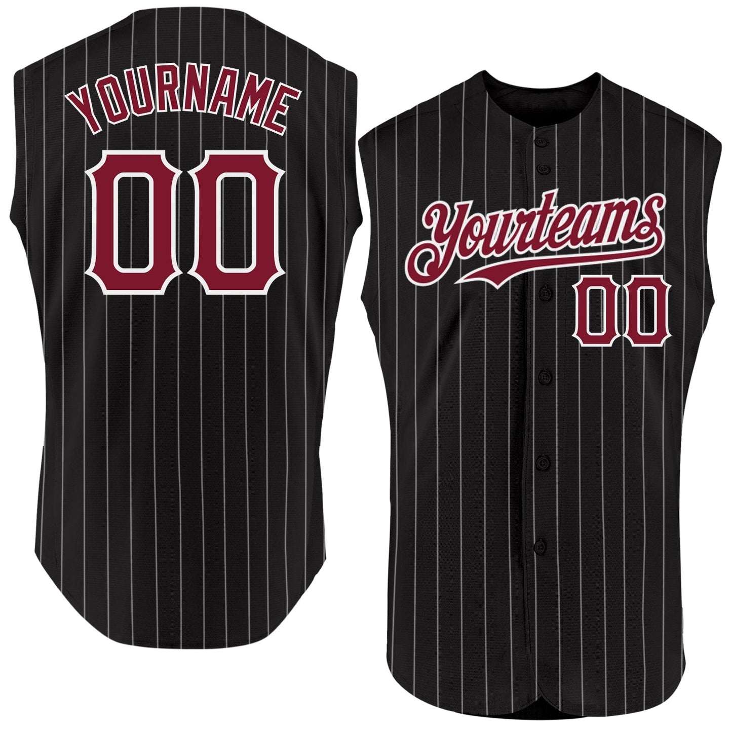 Custom Black White Pinstripe Crimson Authentic Sleeveless Baseball Jersey baseball jersey product view 1