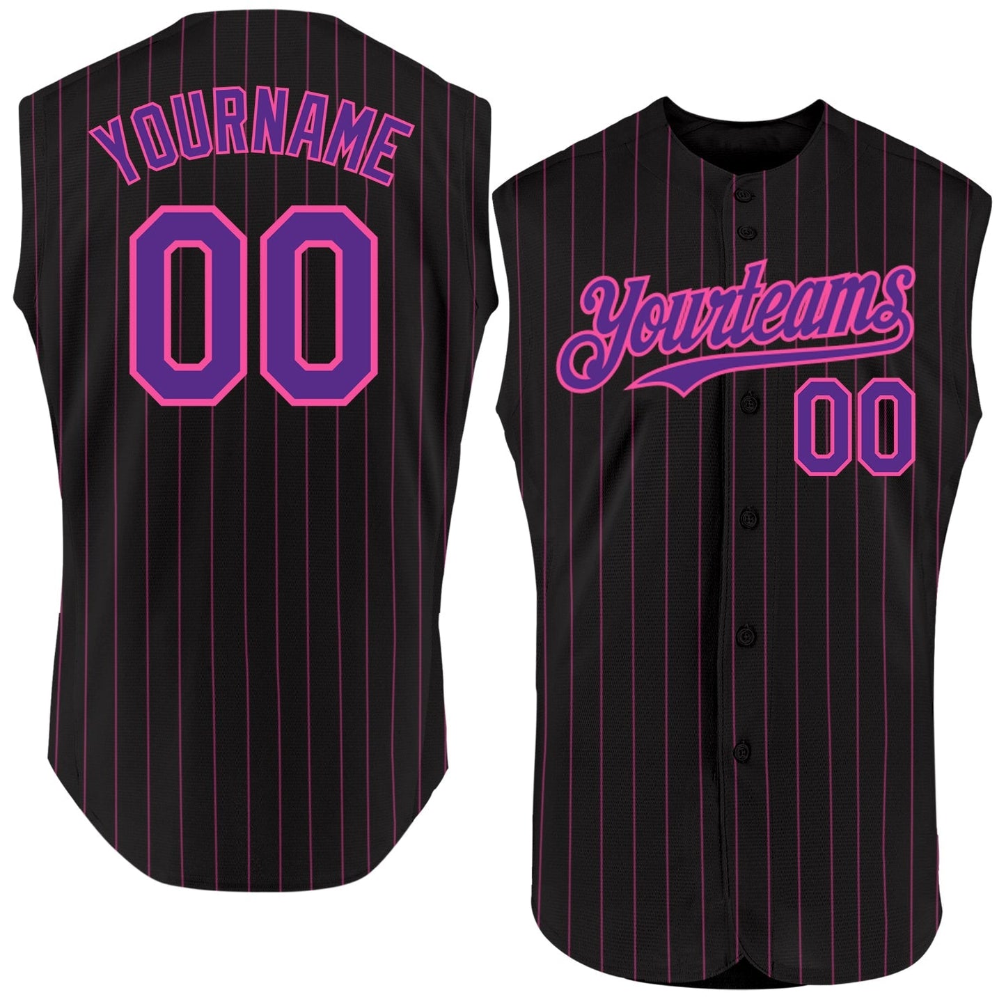Custom Black Pink Pinstripe Purple Authentic Sleeveless Baseball Jersey baseball jersey product view 1