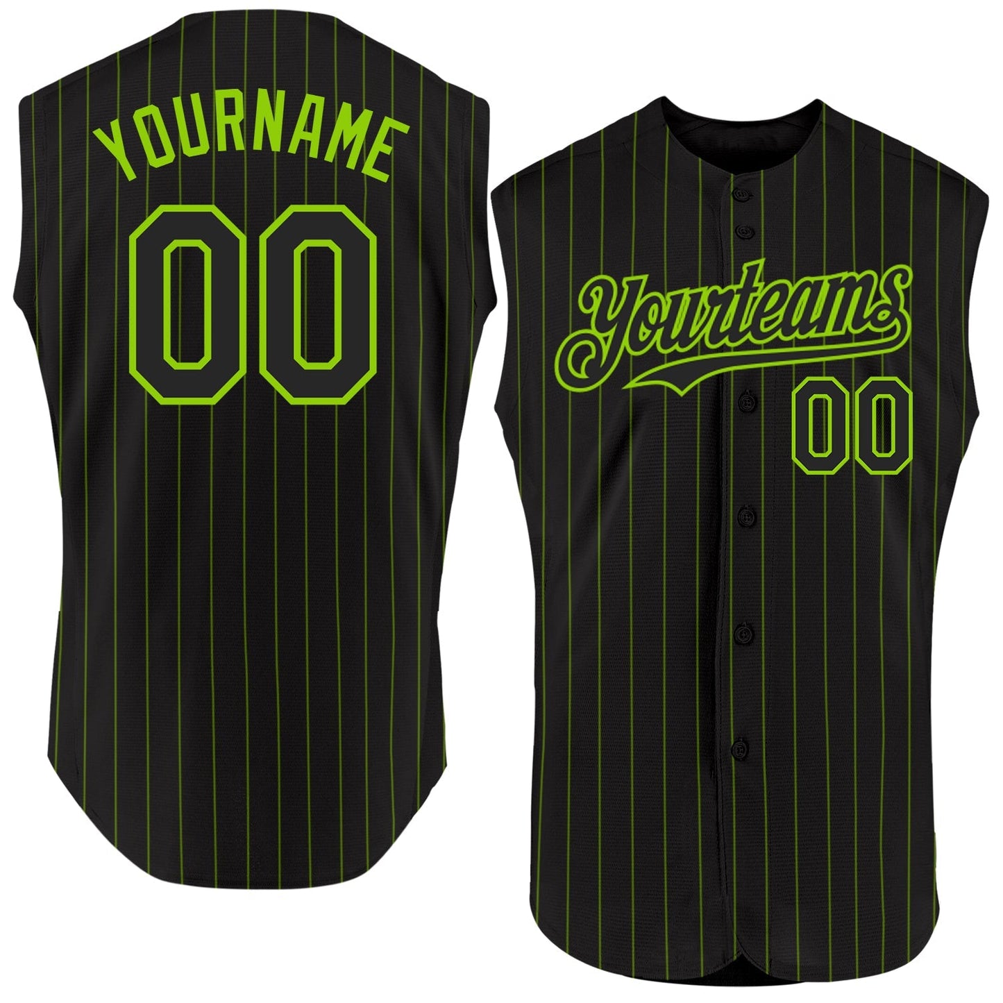 Custom Black Neon Green Pinstripe Neon Green Authentic Sleeveless Baseball Jersey baseball jersey product view 1