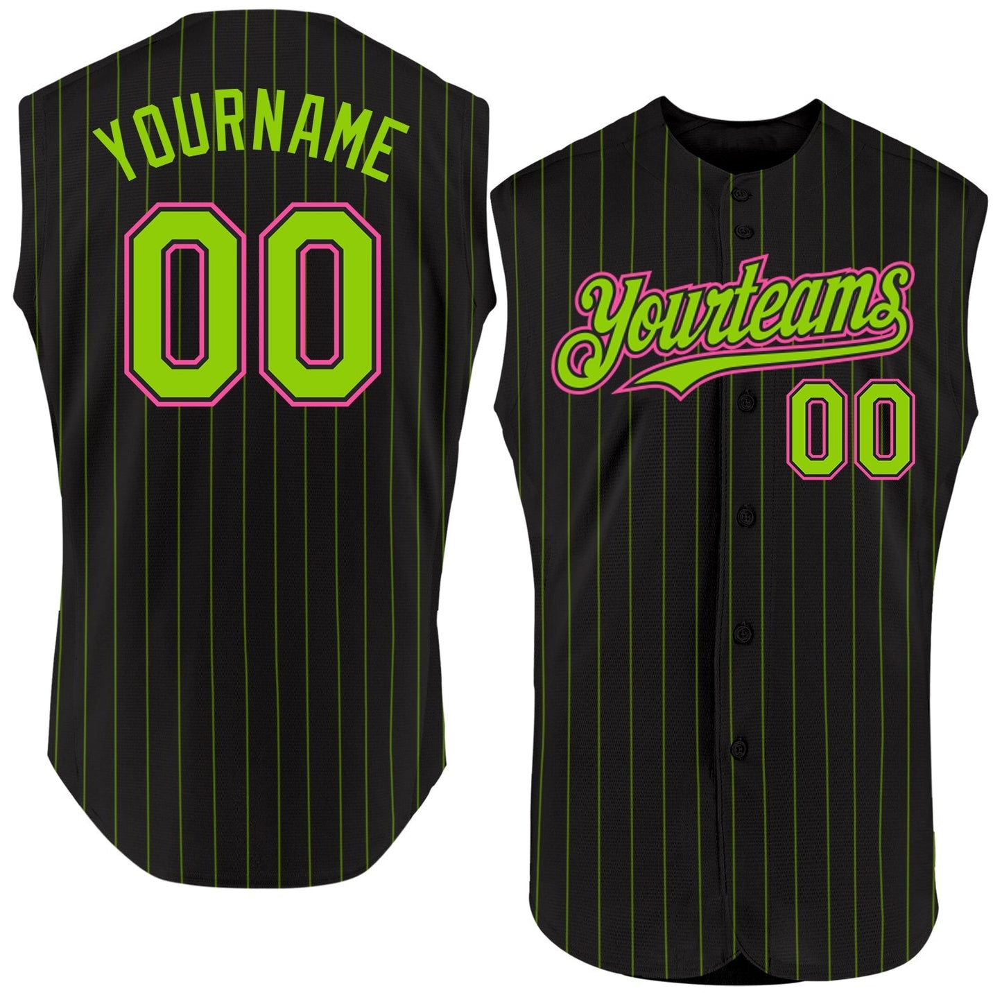 Custom Black Neon Green Pinstripe Pink Authentic Sleeveless Baseball Jersey baseball jersey product view 1