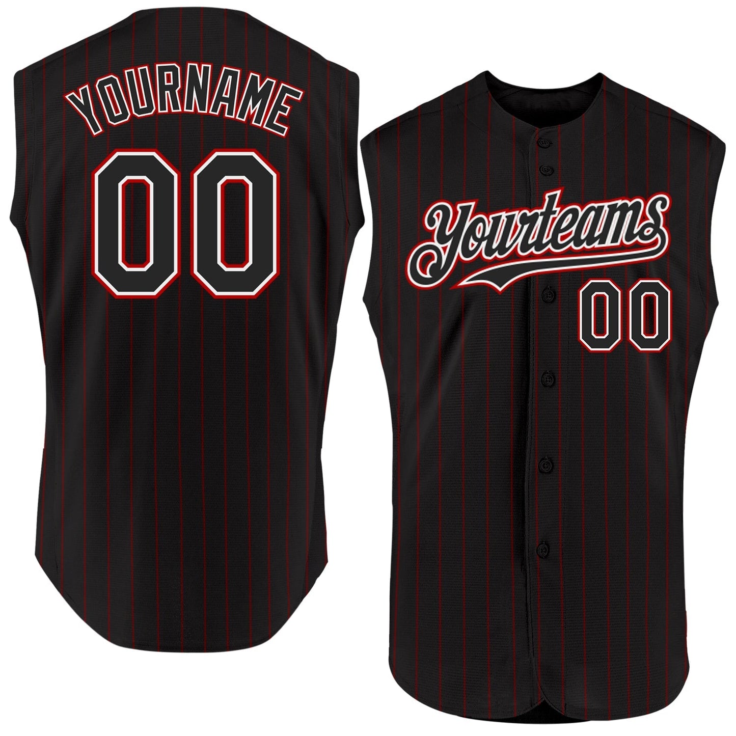 Custom Black Red Pinstripe White Authentic Sleeveless Baseball Jersey baseball jersey product view 1