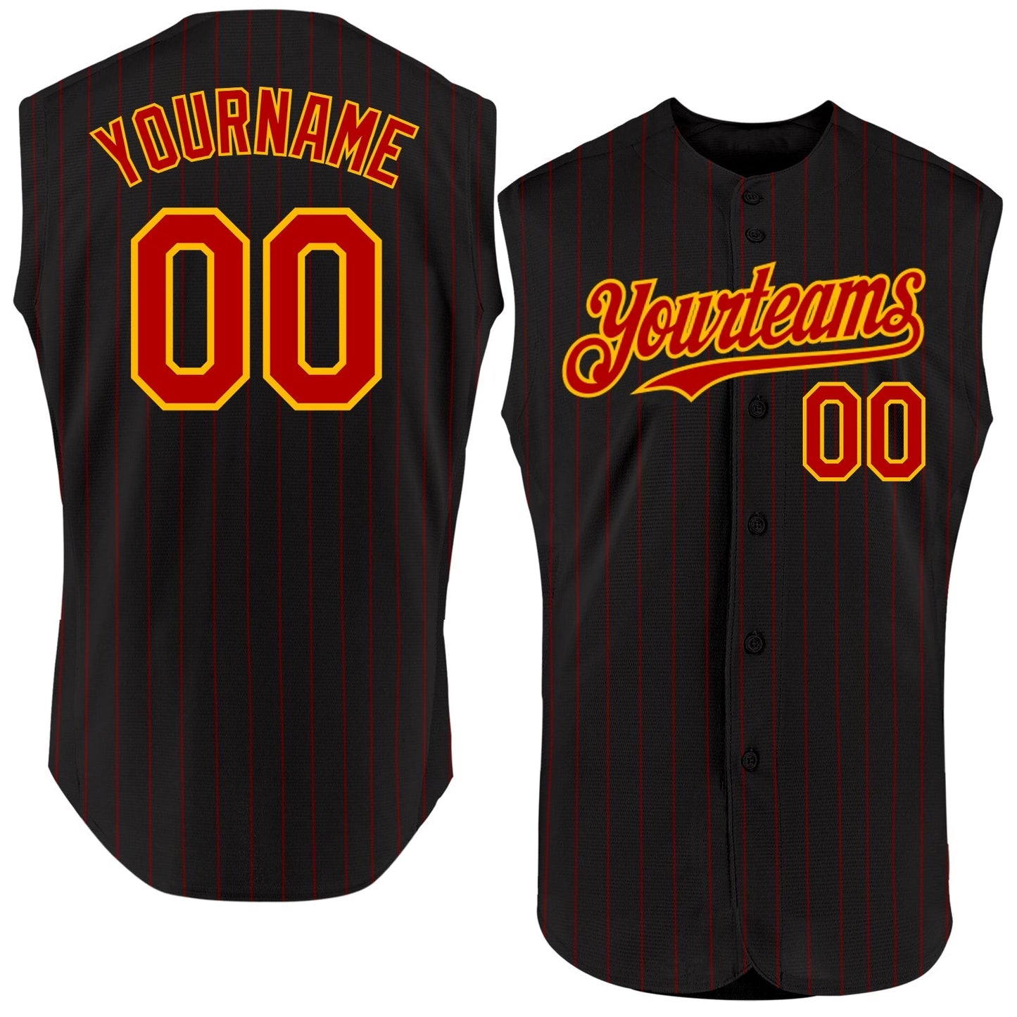 Custom Black Red Pinstripe Gold Authentic Sleeveless Baseball Jersey baseball jersey product view 1