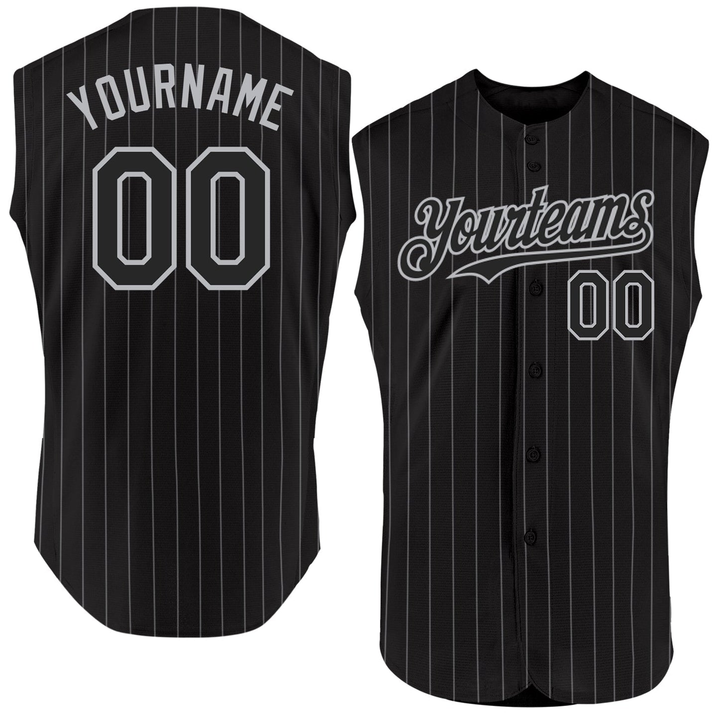 Custom Black Gray Pinstripe Gray Authentic Sleeveless Baseball Jersey baseball jersey product view 1