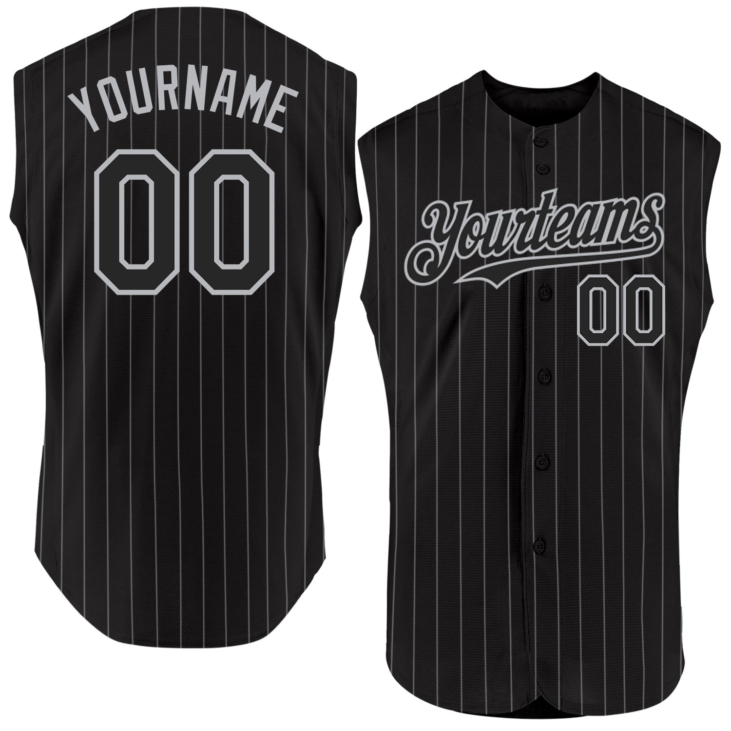 Custom Black Gray Pinstripe Gray Authentic Sleeveless Baseball Jersey baseball jersey product view 1