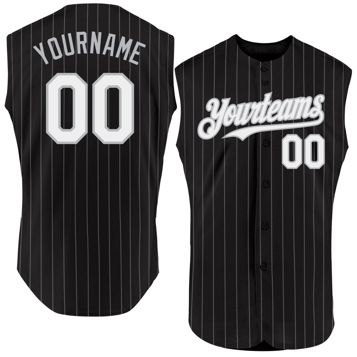 Custom Black Gray Pinstripe White Authentic Sleeveless Baseball Jersey baseball jersey product view 1