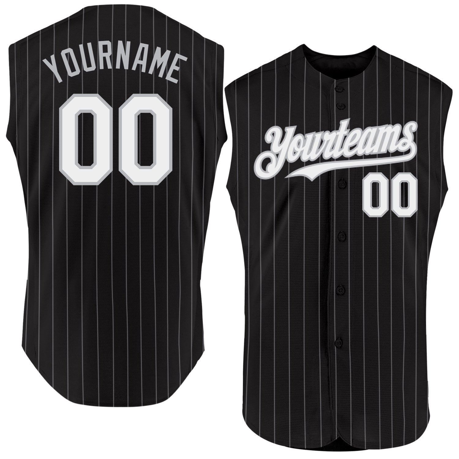 Custom Black Gray Pinstripe White Authentic Sleeveless Baseball Jersey baseball jersey product view 1