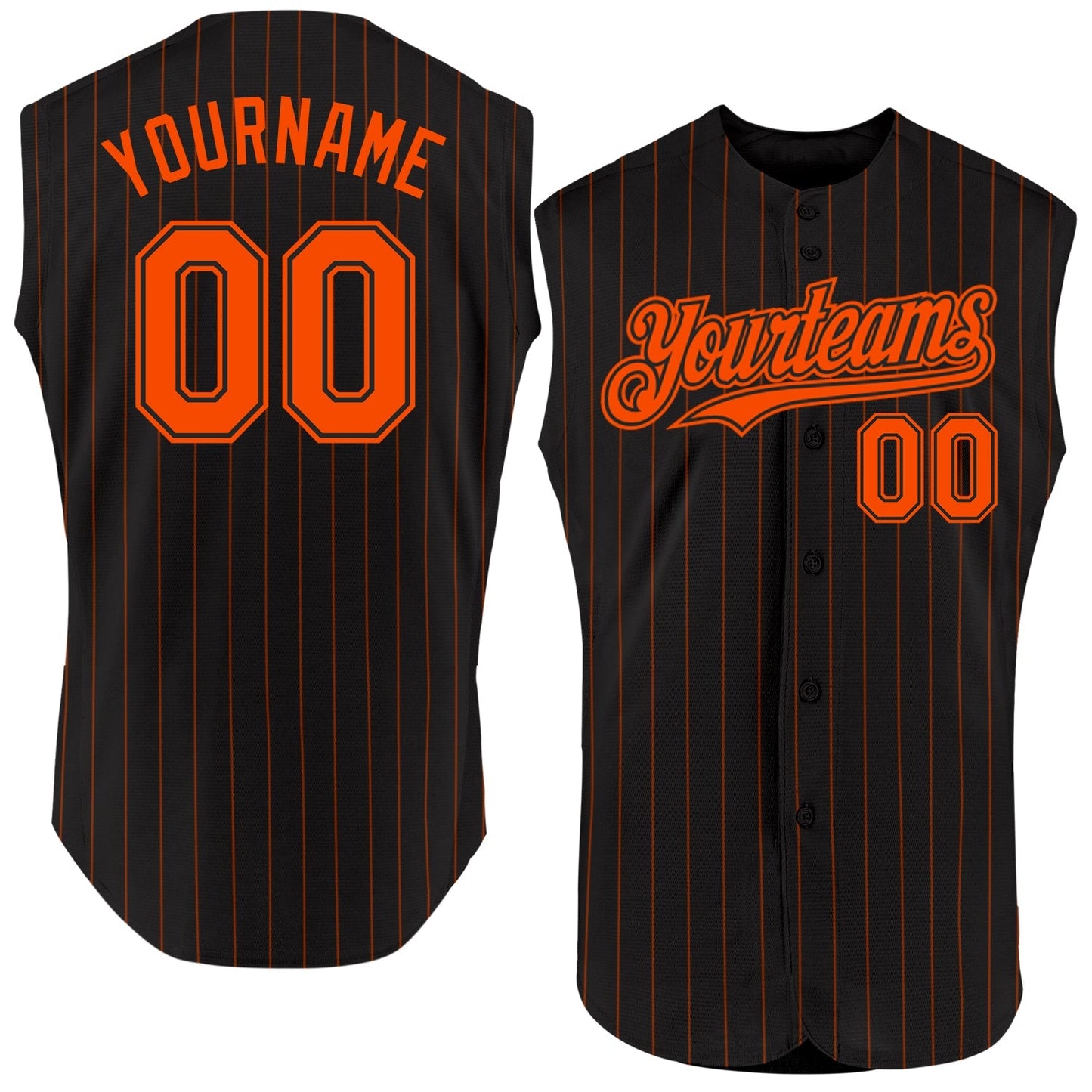 Custom Black Orange Pinstripe Orange Authentic Sleeveless Baseball Jersey baseball jersey product view 1