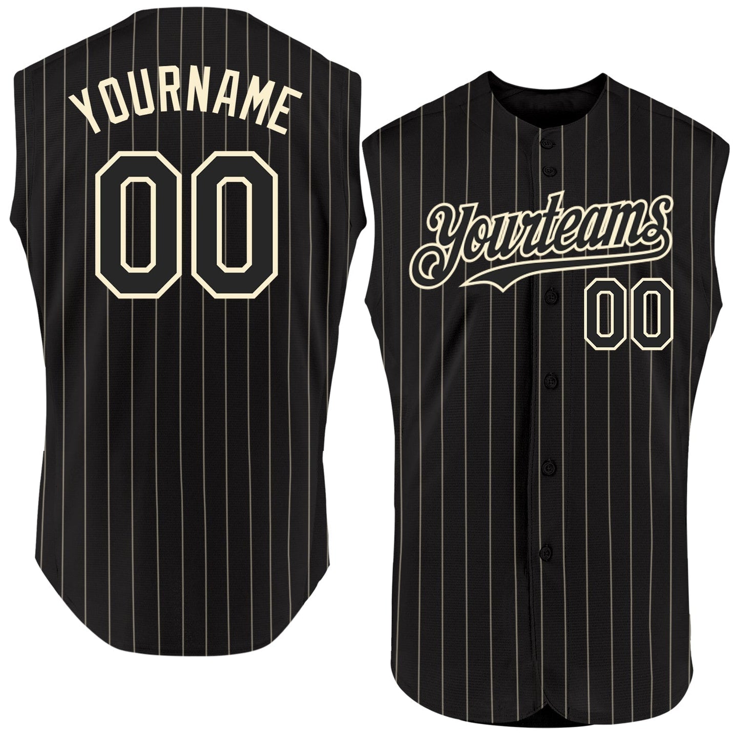 Custom Black Cream Pinstripe Cream Authentic Sleeveless Baseball Jersey baseball jersey product view 1