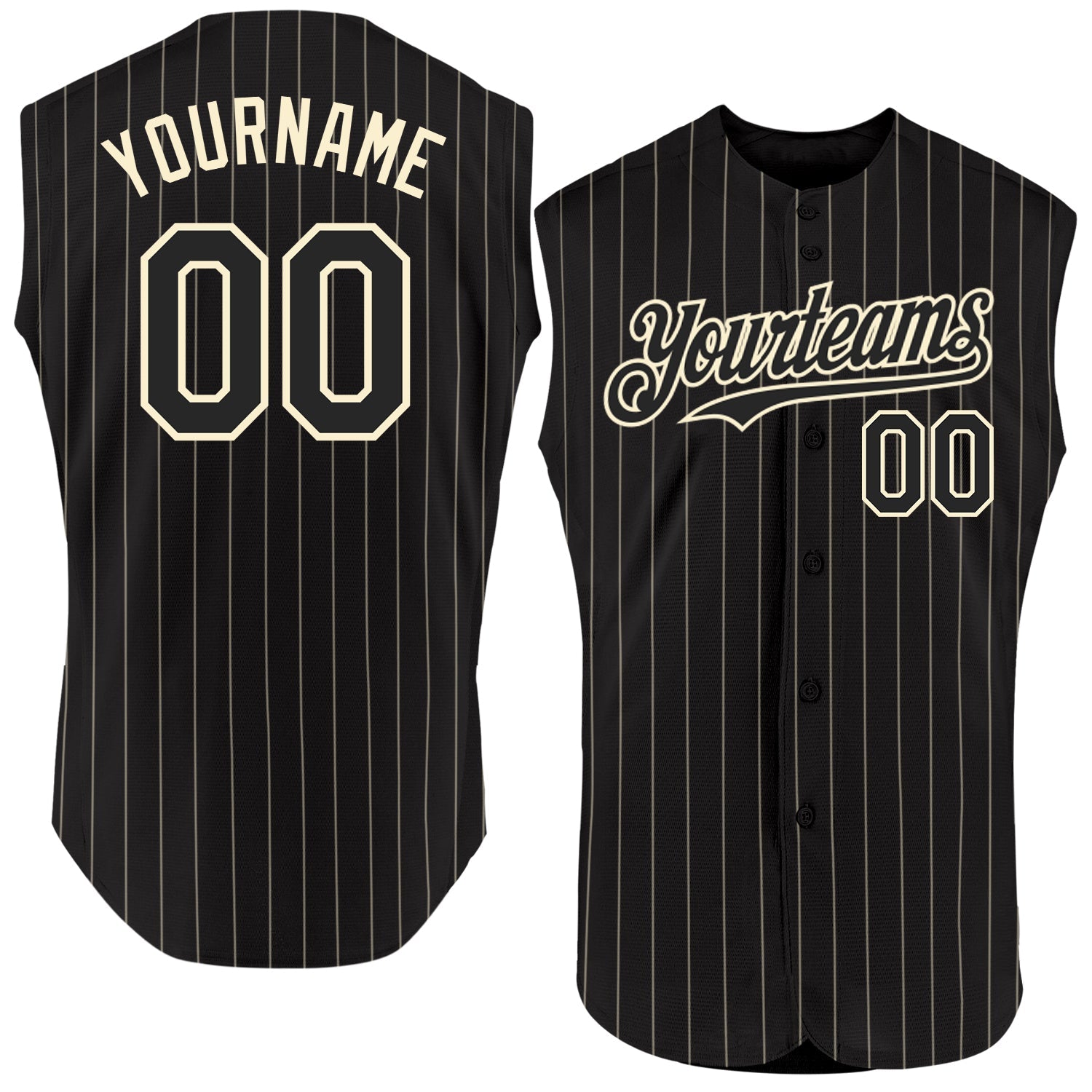 Custom Black Cream Pinstripe Cream Authentic Sleeveless Baseball Jersey baseball jersey product view 1