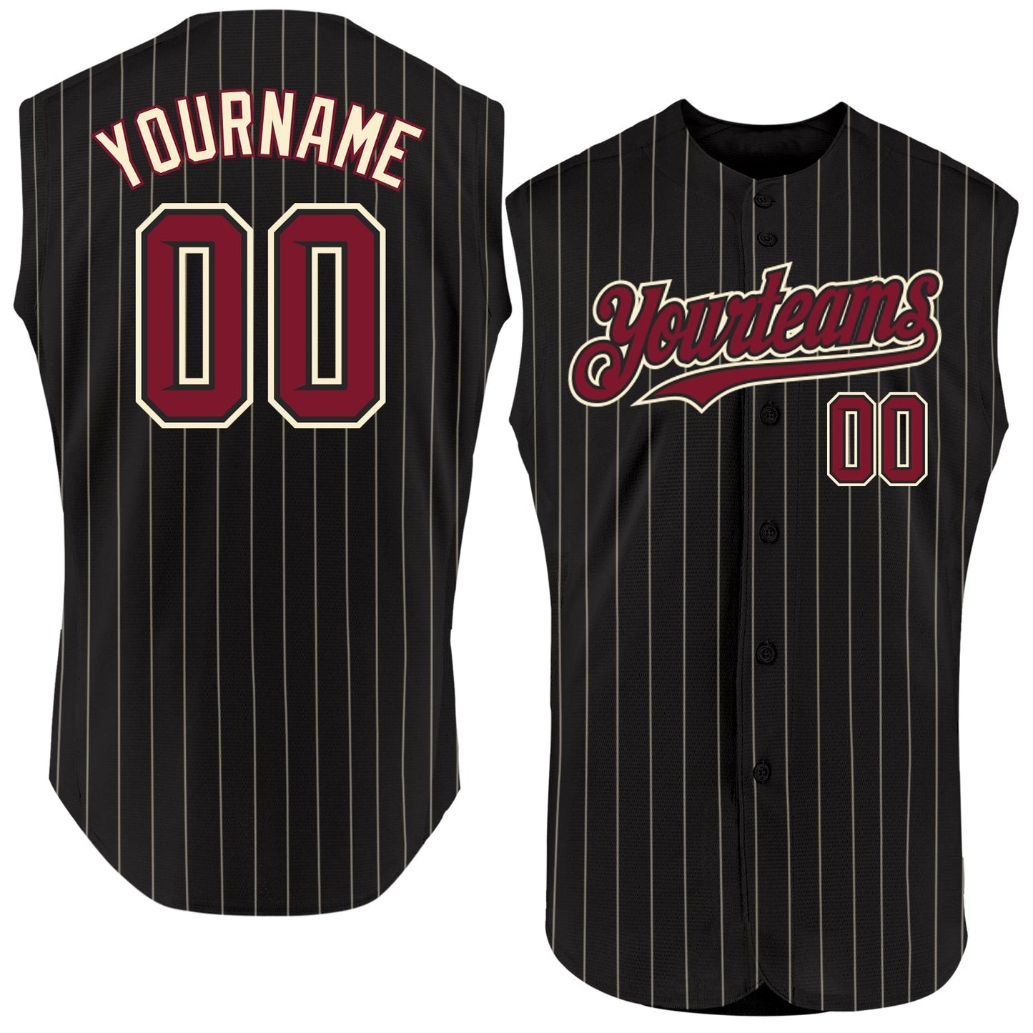 Custom Black Cream Pinstripe Crimson Authentic Sleeveless Baseball Jersey baseball jersey product view 1