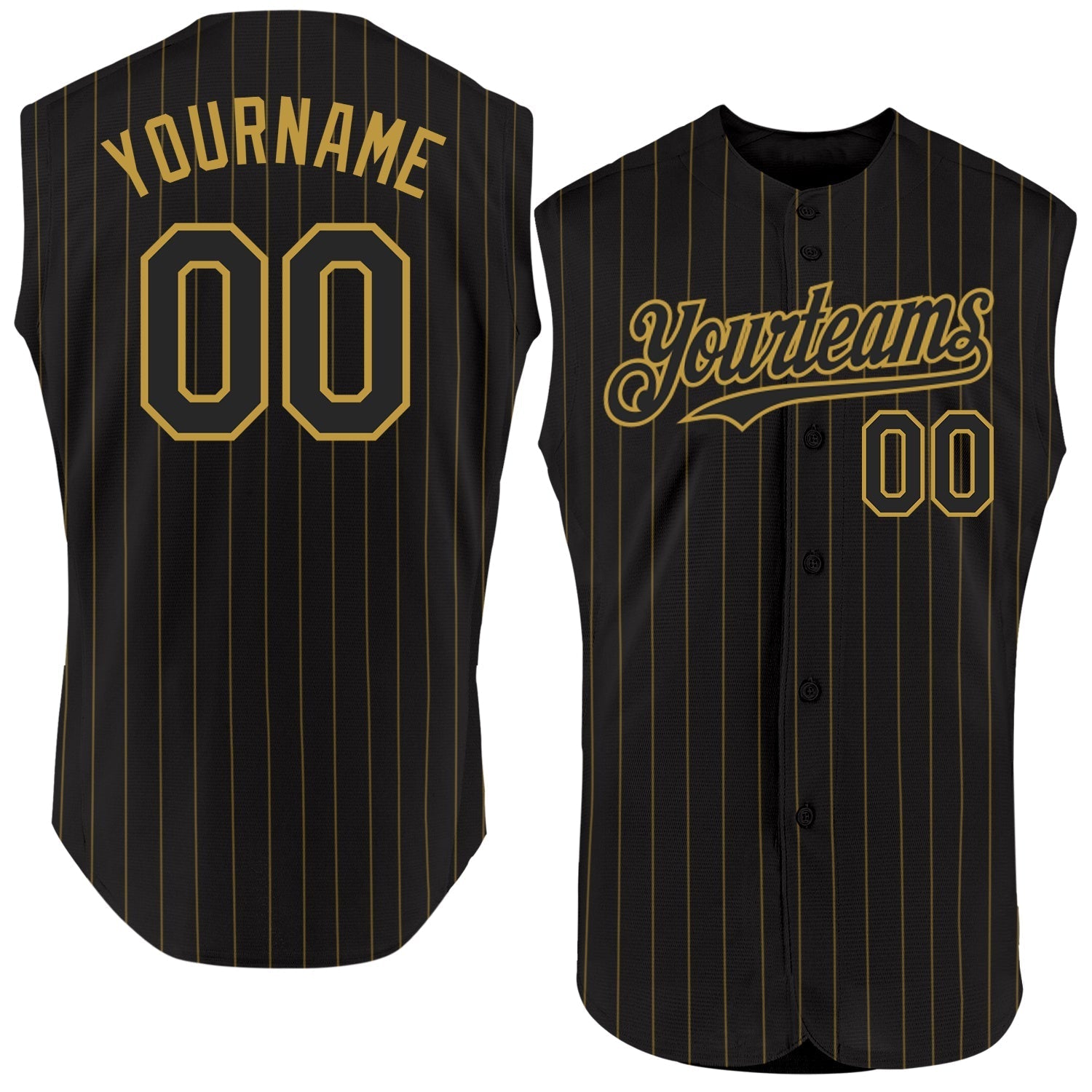 Custom Black Old Gold Pinstripe Old Gold Authentic Sleeveless Baseball Jersey baseball jersey product view 1