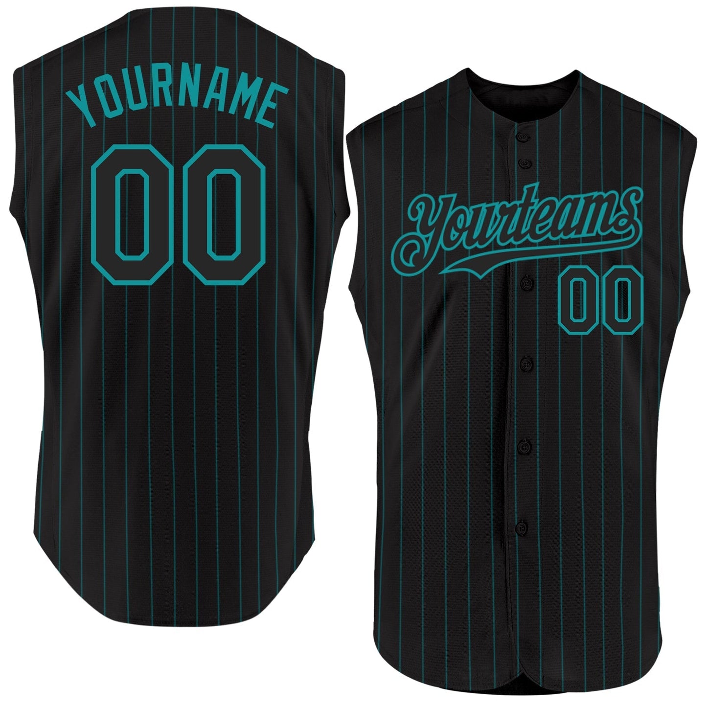 Custom Black Teal Pinstripe Teal Authentic Sleeveless Baseball Jersey baseball jersey product view 1