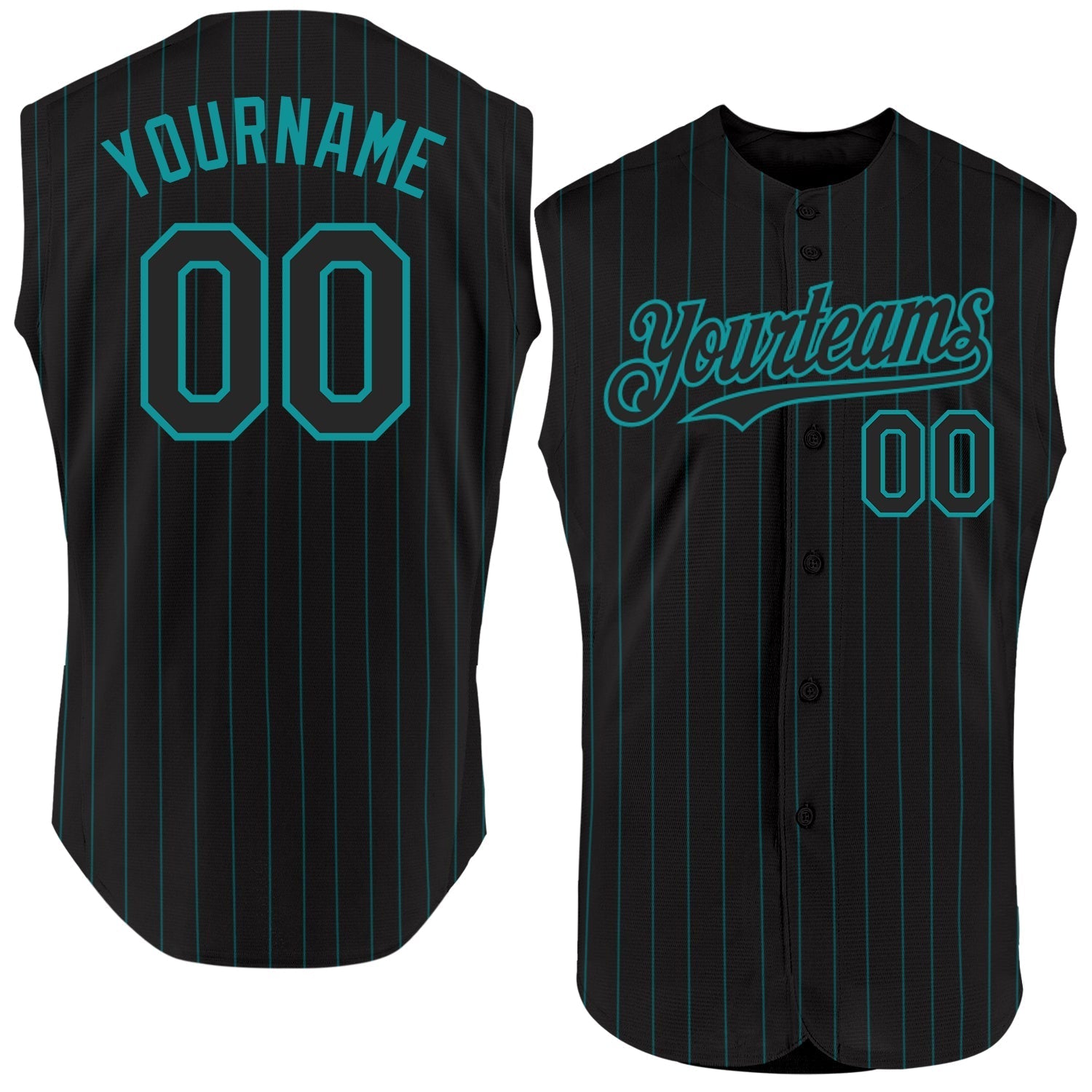 Custom Black Teal Pinstripe Teal Authentic Sleeveless Baseball Jersey baseball jersey product view 1
