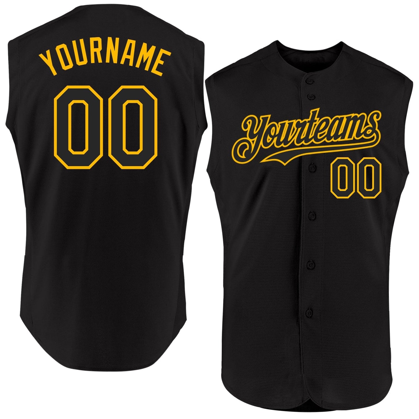 Custom Black Gold Authentic Sleeveless Baseball Jersey baseball jersey product view 1