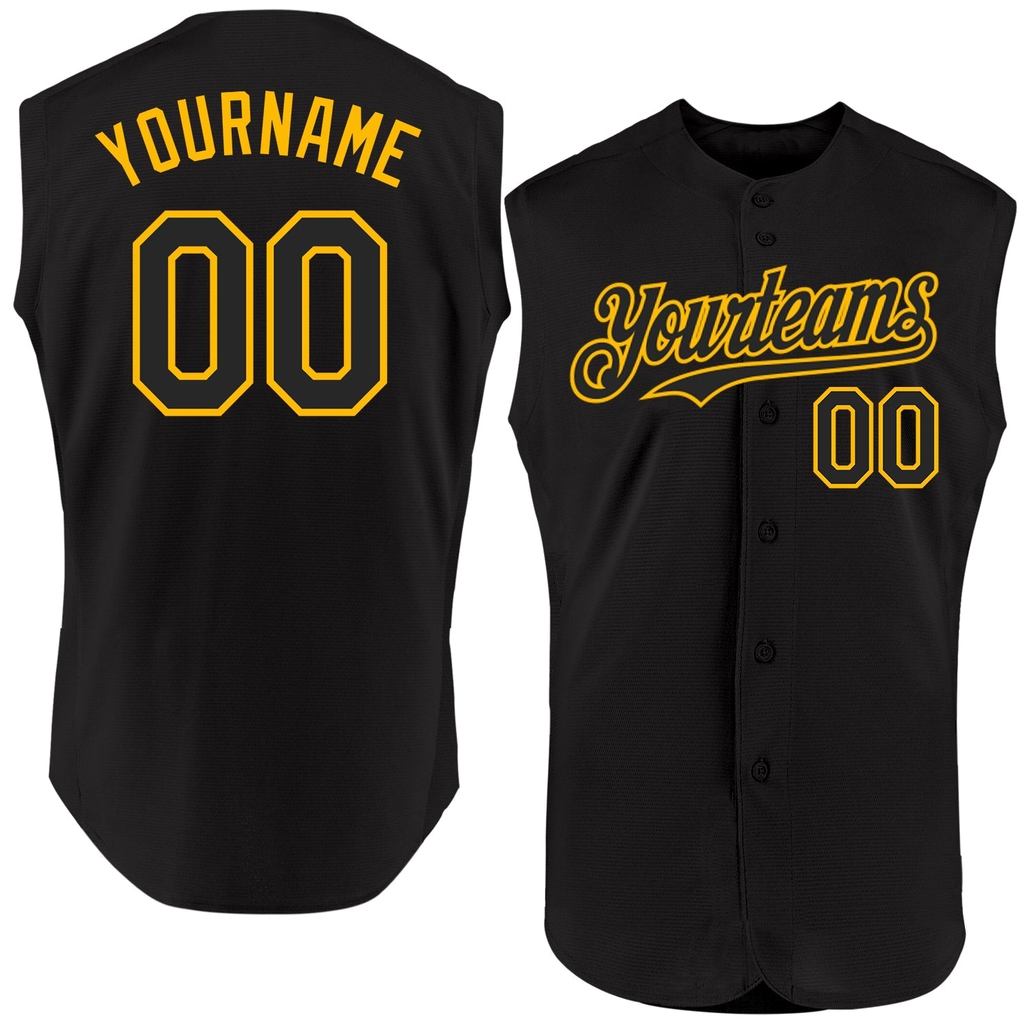 Custom Black Gold Authentic Sleeveless Baseball Jersey baseball jersey product view 1