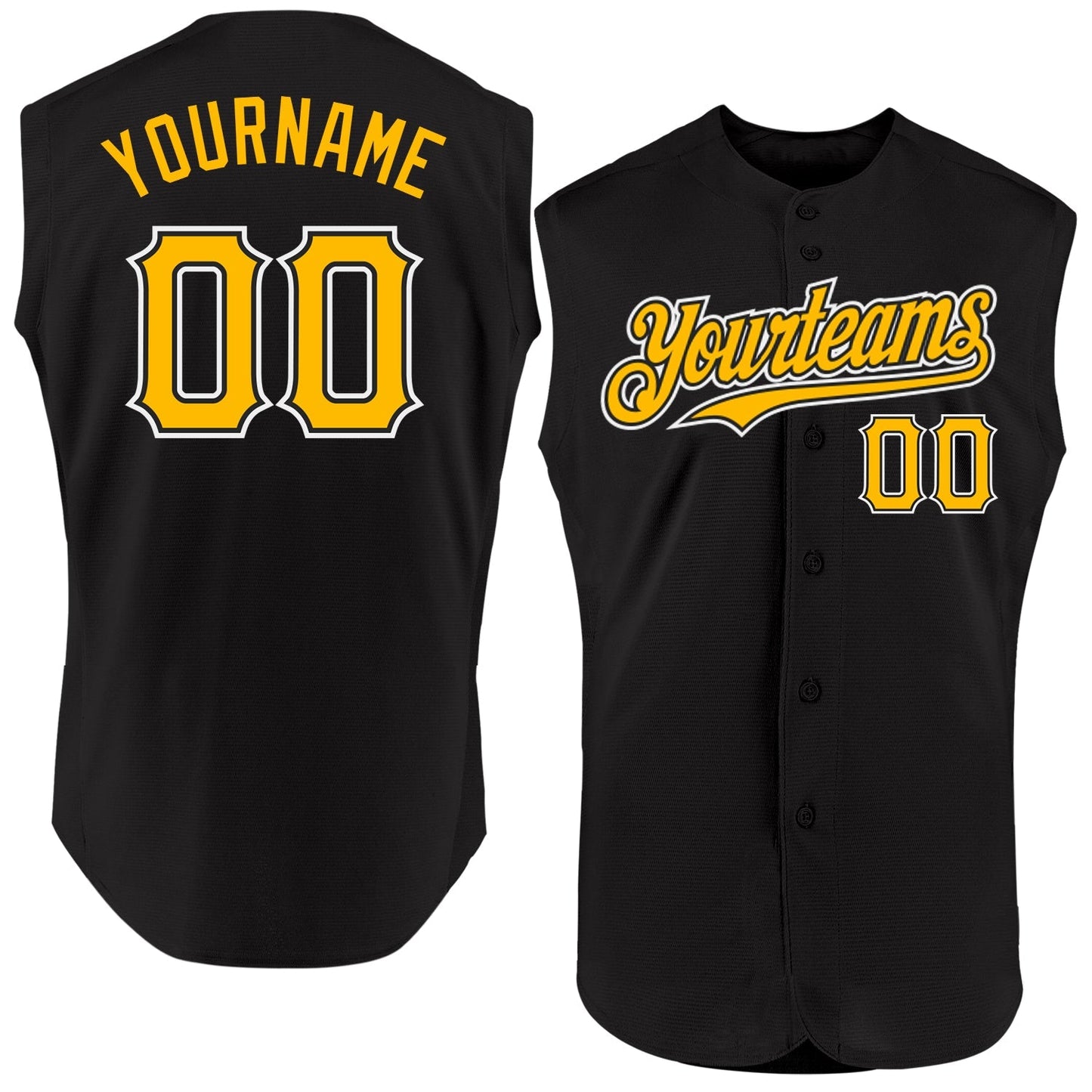 Custom Black Gold-White Authentic Sleeveless Baseball Jersey baseball jersey product view 1