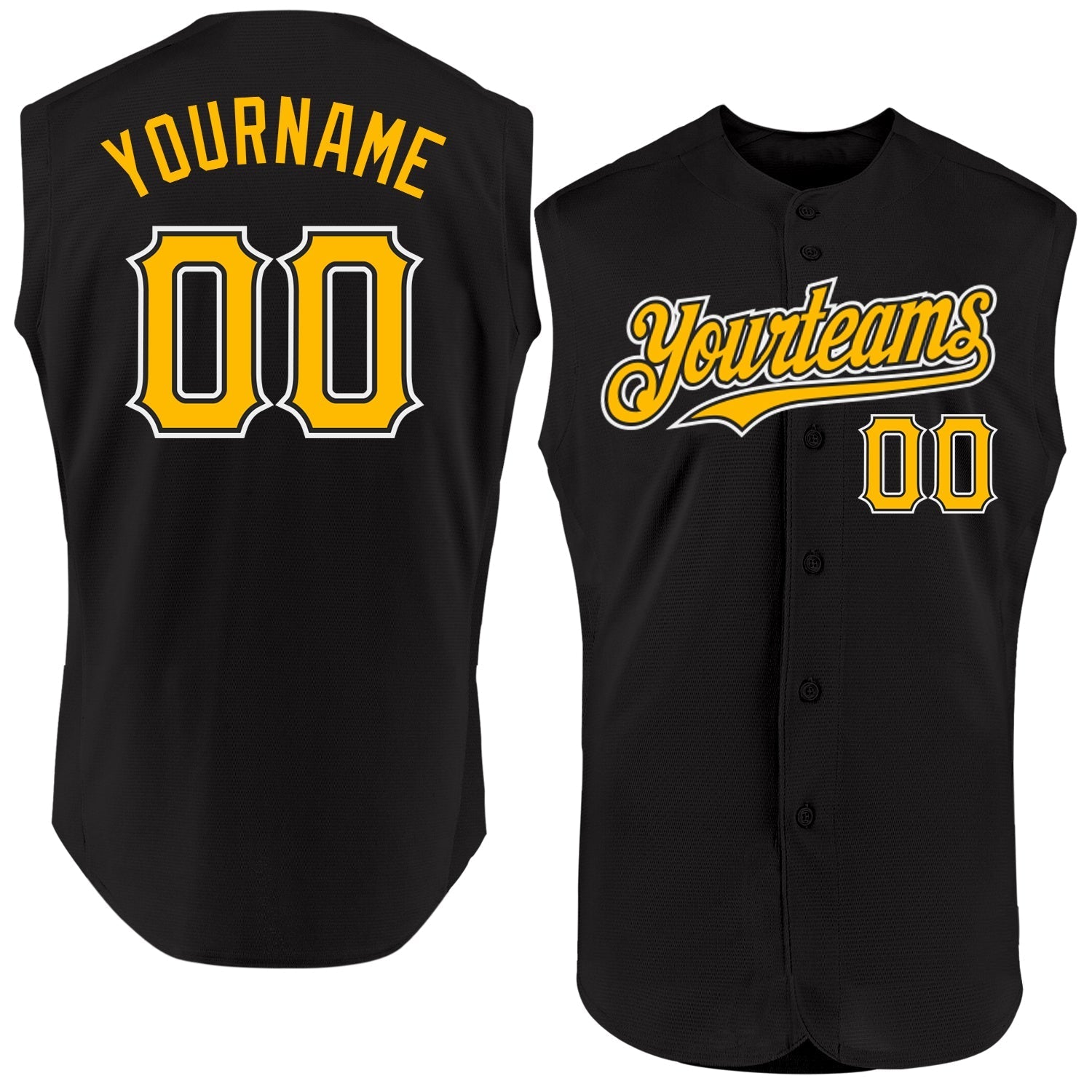 Custom Black Gold-White Authentic Sleeveless Baseball Jersey baseball jersey product view 1