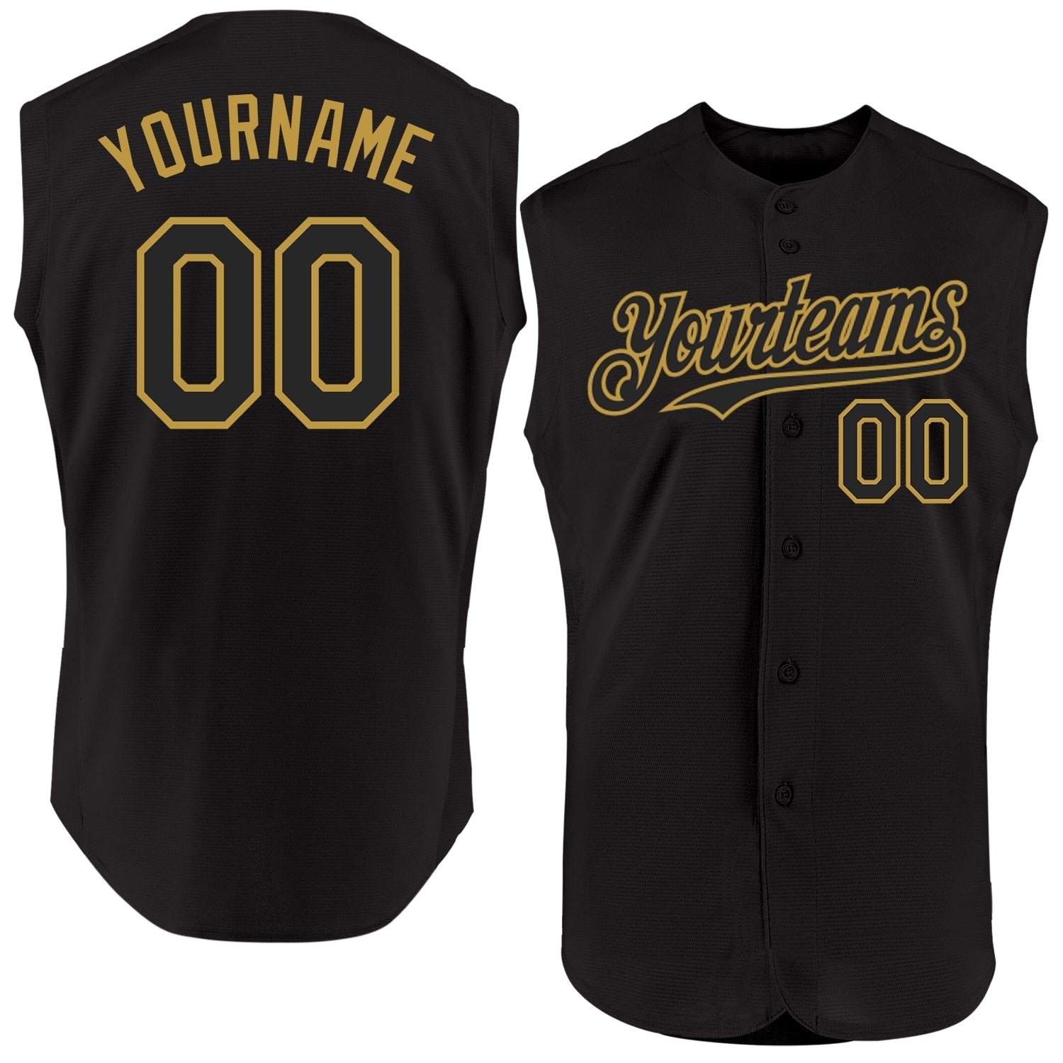 Custom Black Old Gold Authentic Sleeveless Baseball Jersey baseball jersey product view 1