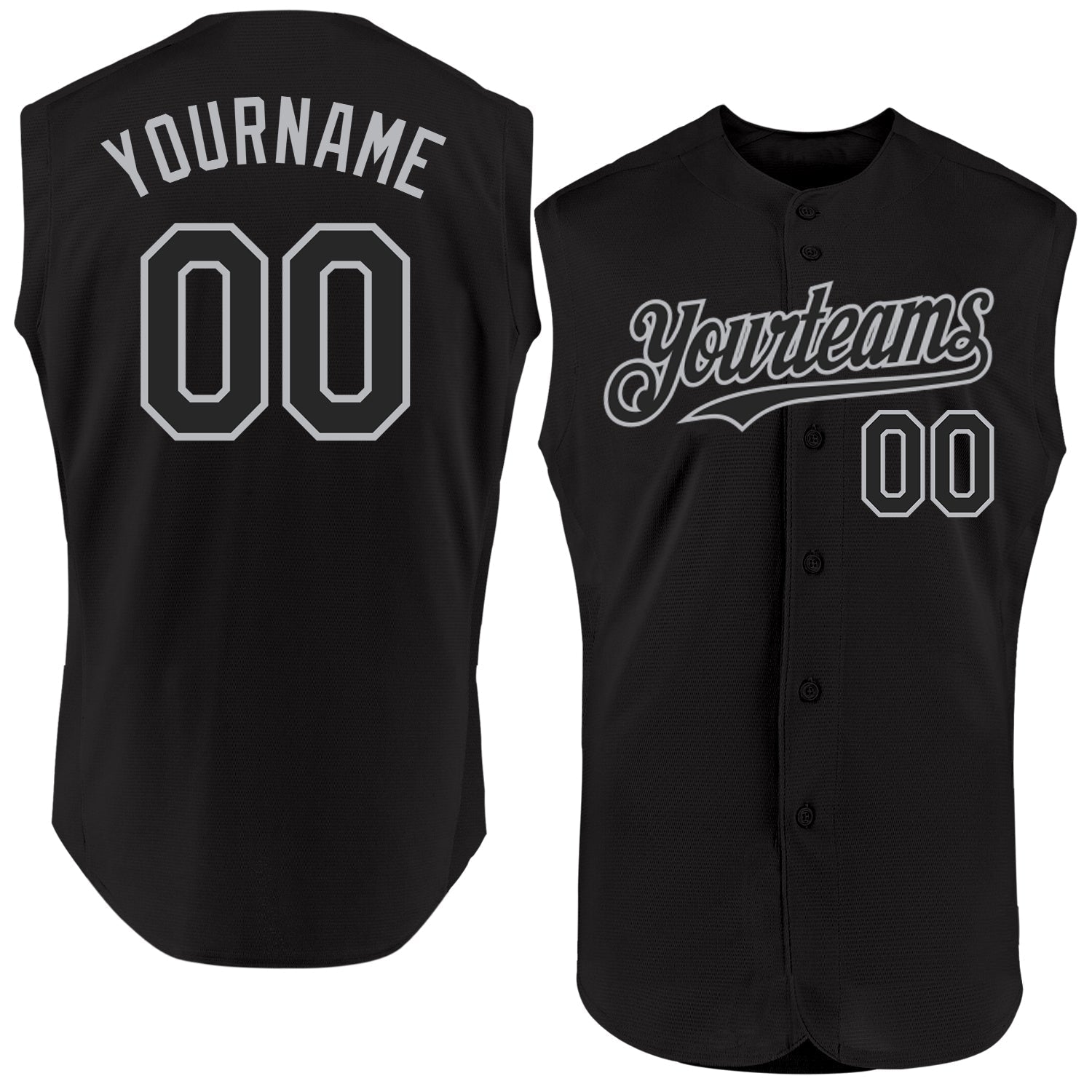 Custom Black Gray Authentic Sleeveless Baseball Jersey baseball jersey product view 1