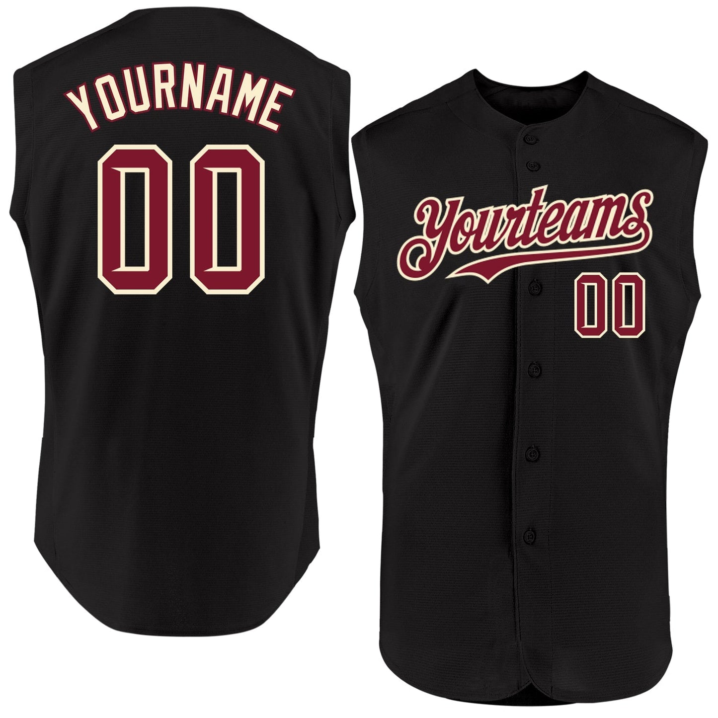 Custom Black Crimson-Cream Authentic Sleeveless Baseball Jersey baseball jersey product view 1