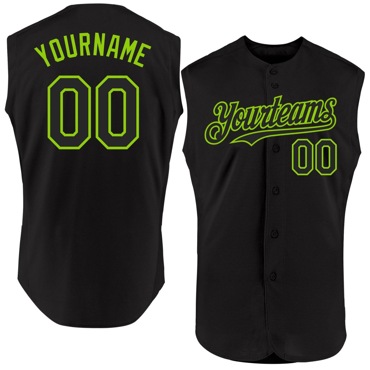 Custom Black Neon Green Authentic Sleeveless Baseball Jersey baseball jersey product view 1