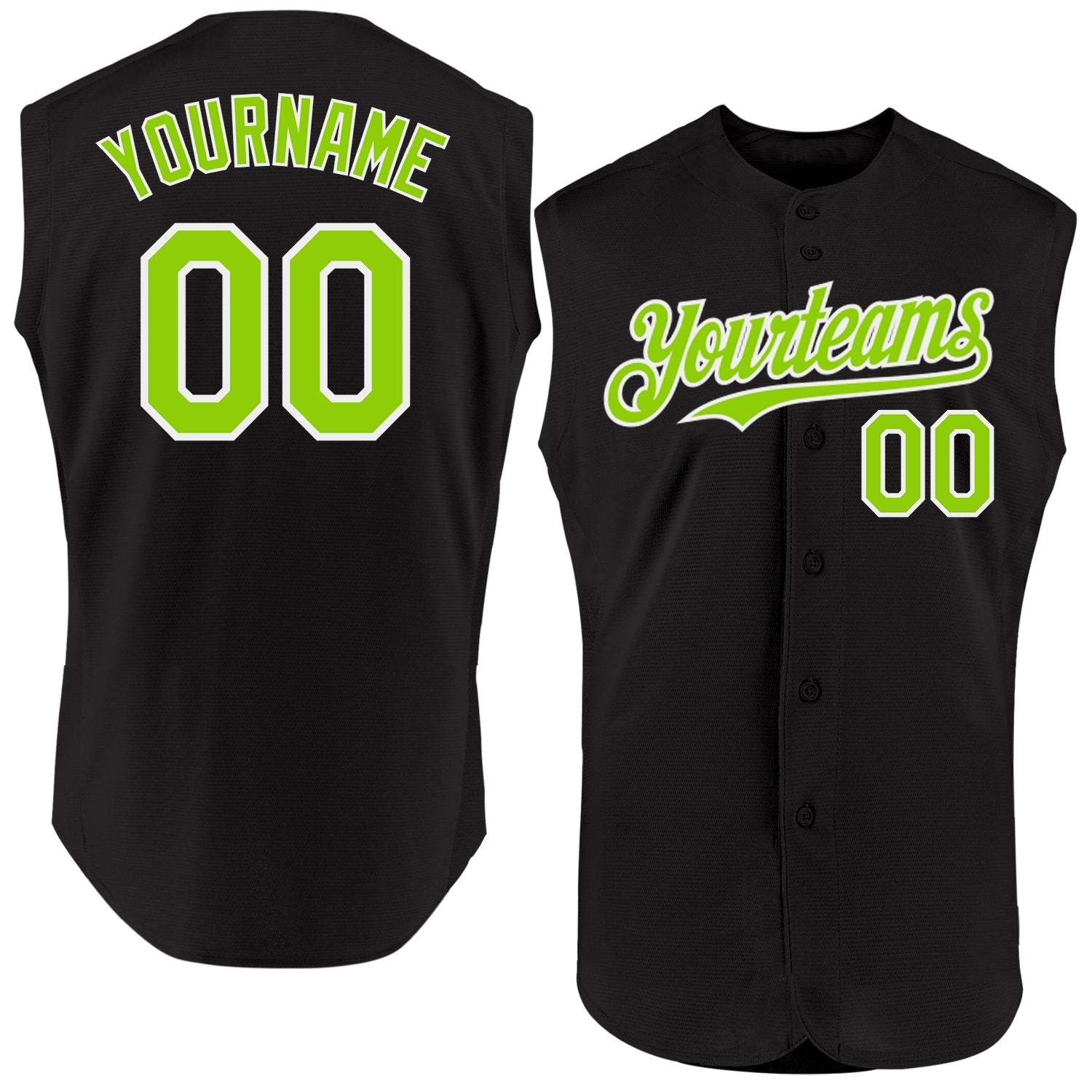 Custom Black Neon Green-White Authentic Sleeveless Baseball Jersey baseball jersey product view 1