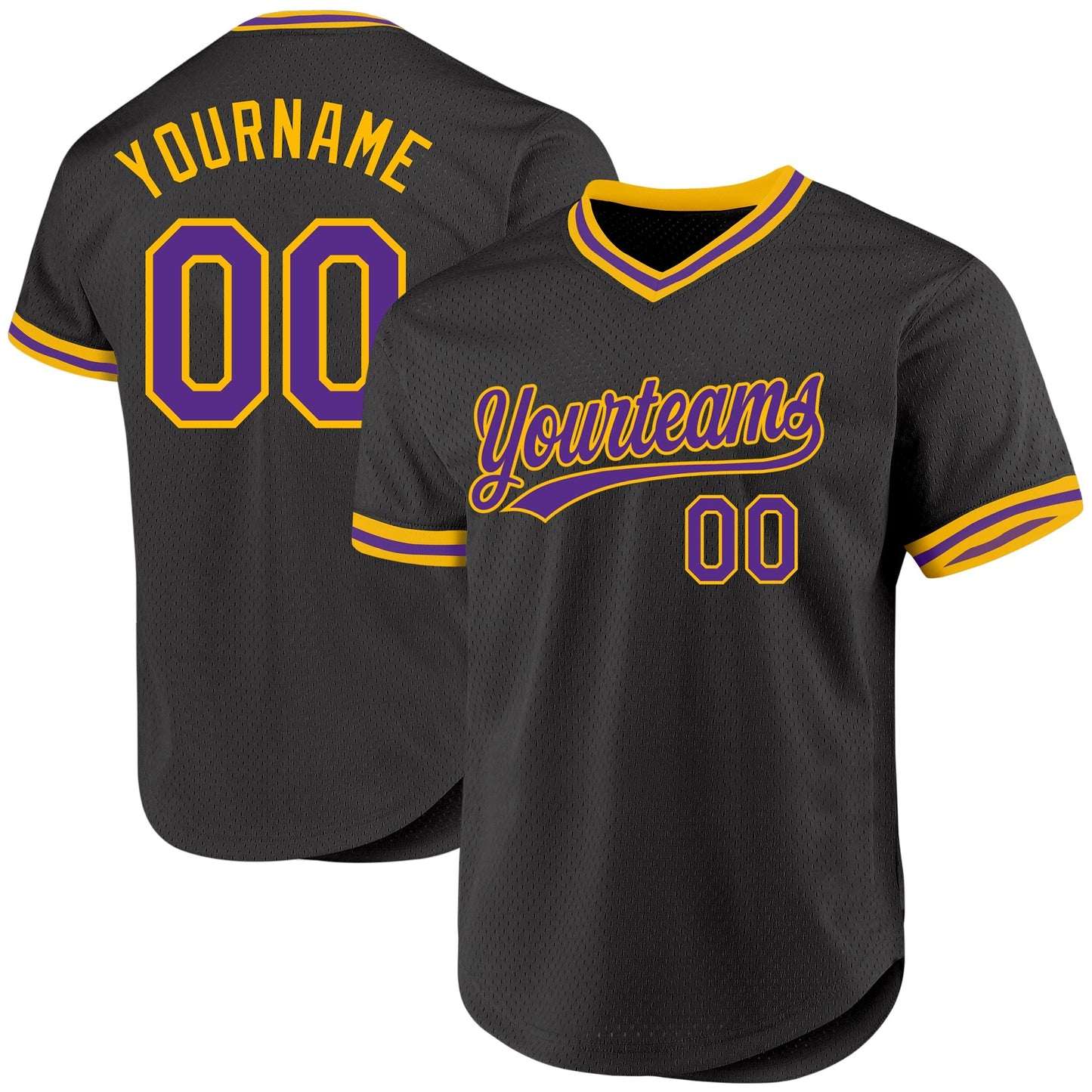 Custom Black Purple-Gold Authentic Throwback Baseball Jersey baseball jersey product view 1